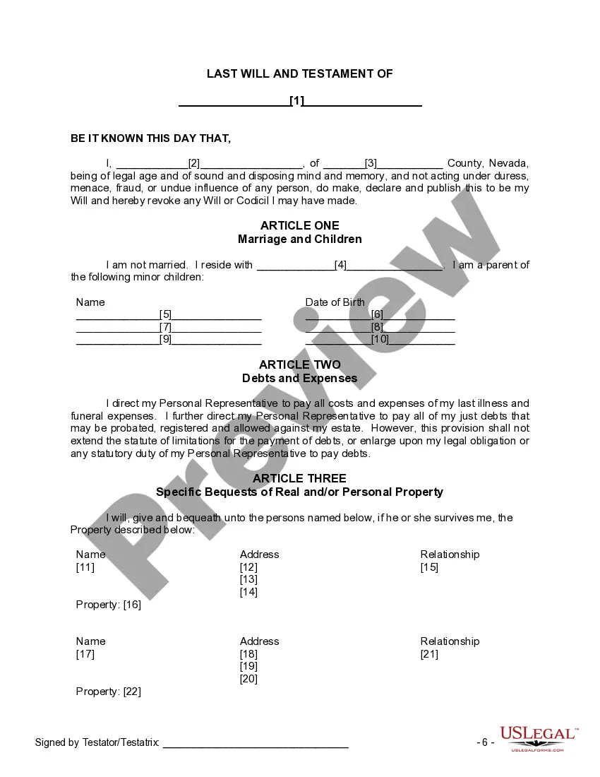 Preview Mutual Wills or Last Will and Testaments for Man and Woman living together, not Married with Minor Children