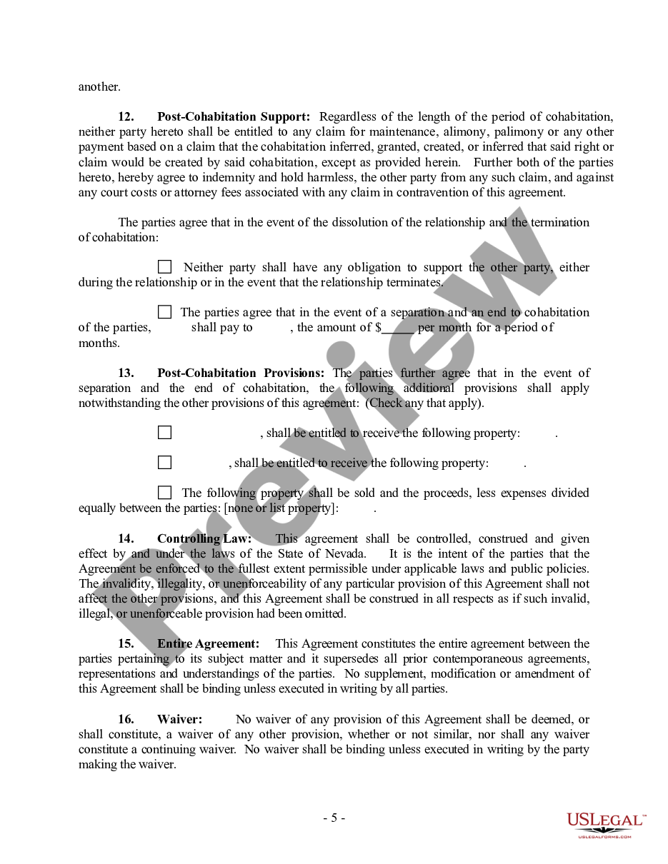 page 5 Non-Marital Cohabitation Living Together Agreement preview