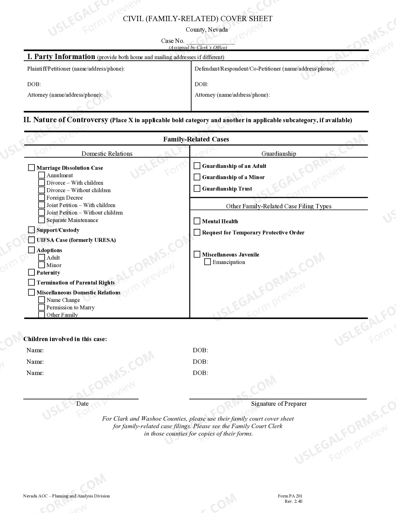 Preview Civil Cover Sheet