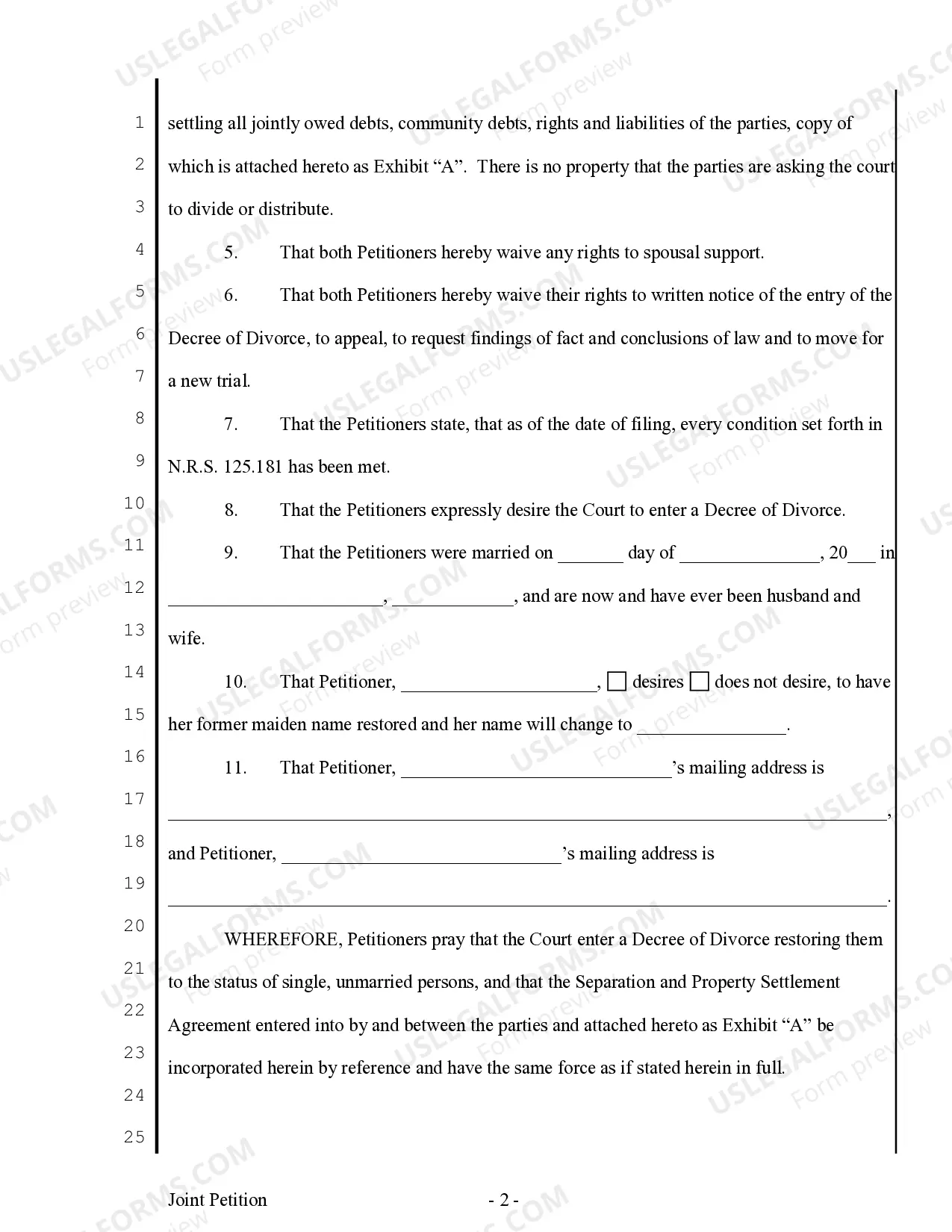 Preview Joint Petition for Summary Decree of Divorce for People with Adult or No Children