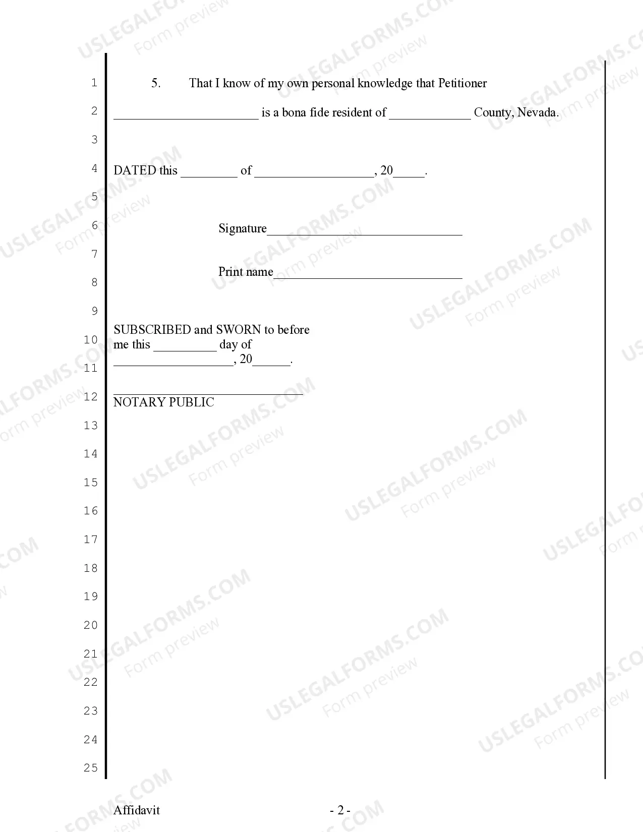 Preview Affidavit of Resident Witness