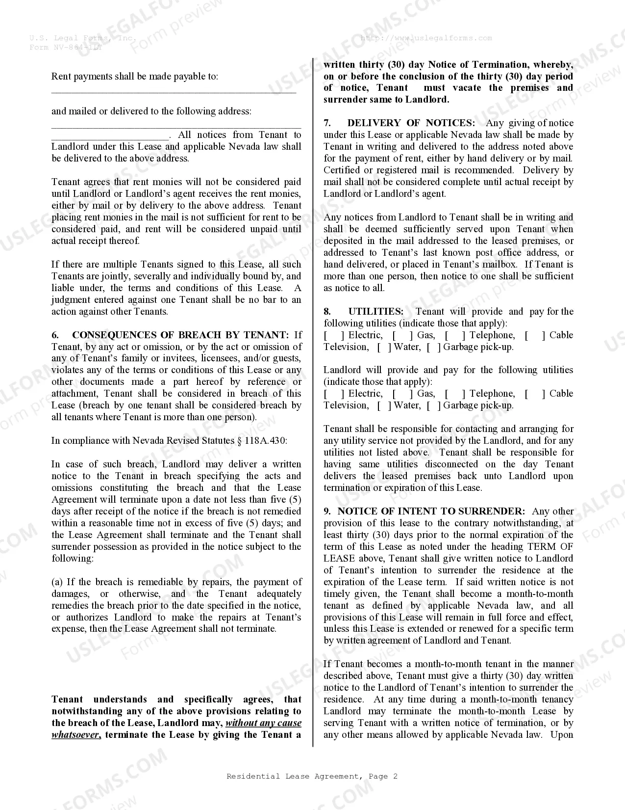 Preview Residential Lease or Rental Agreement for Month to Month