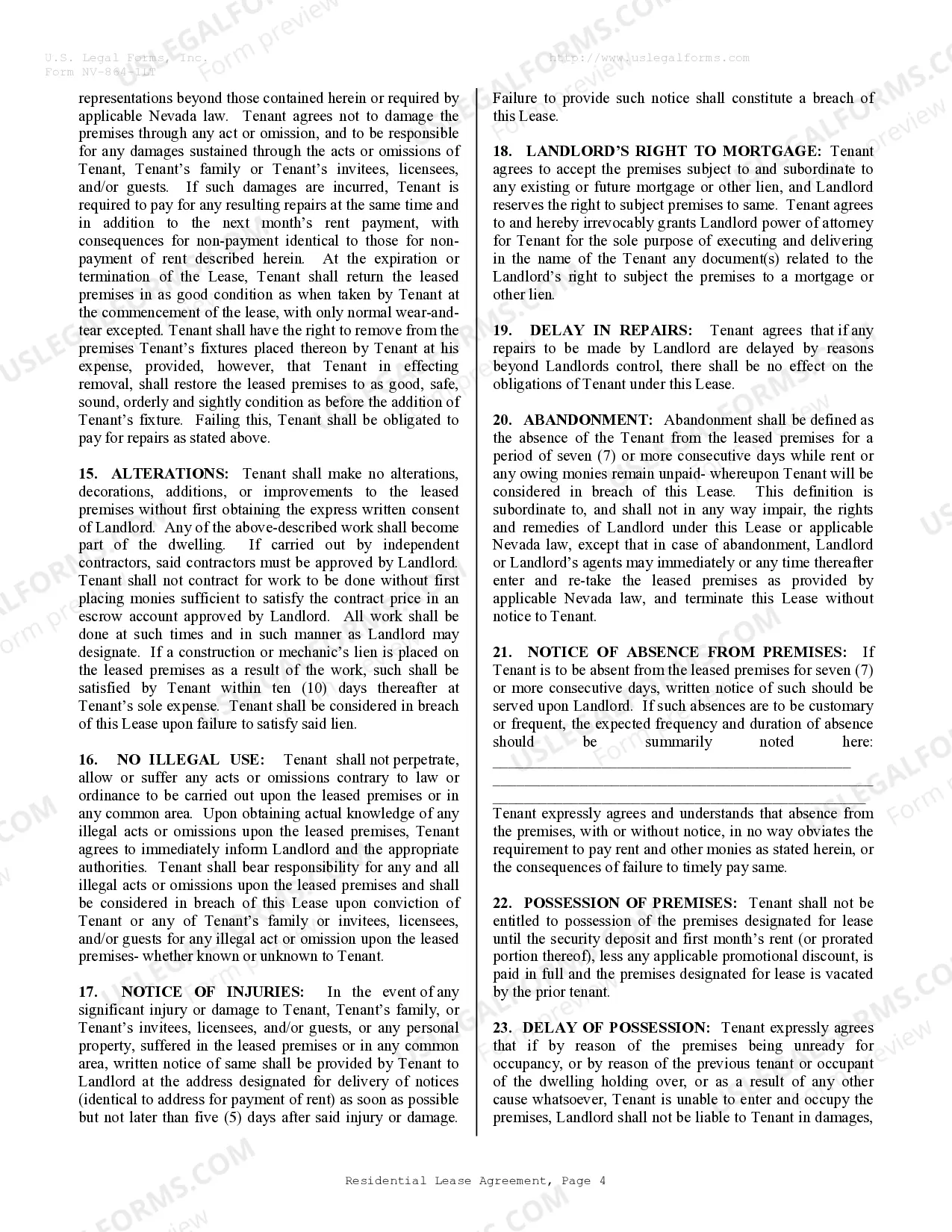 Preview Residential Lease or Rental Agreement for Month to Month
