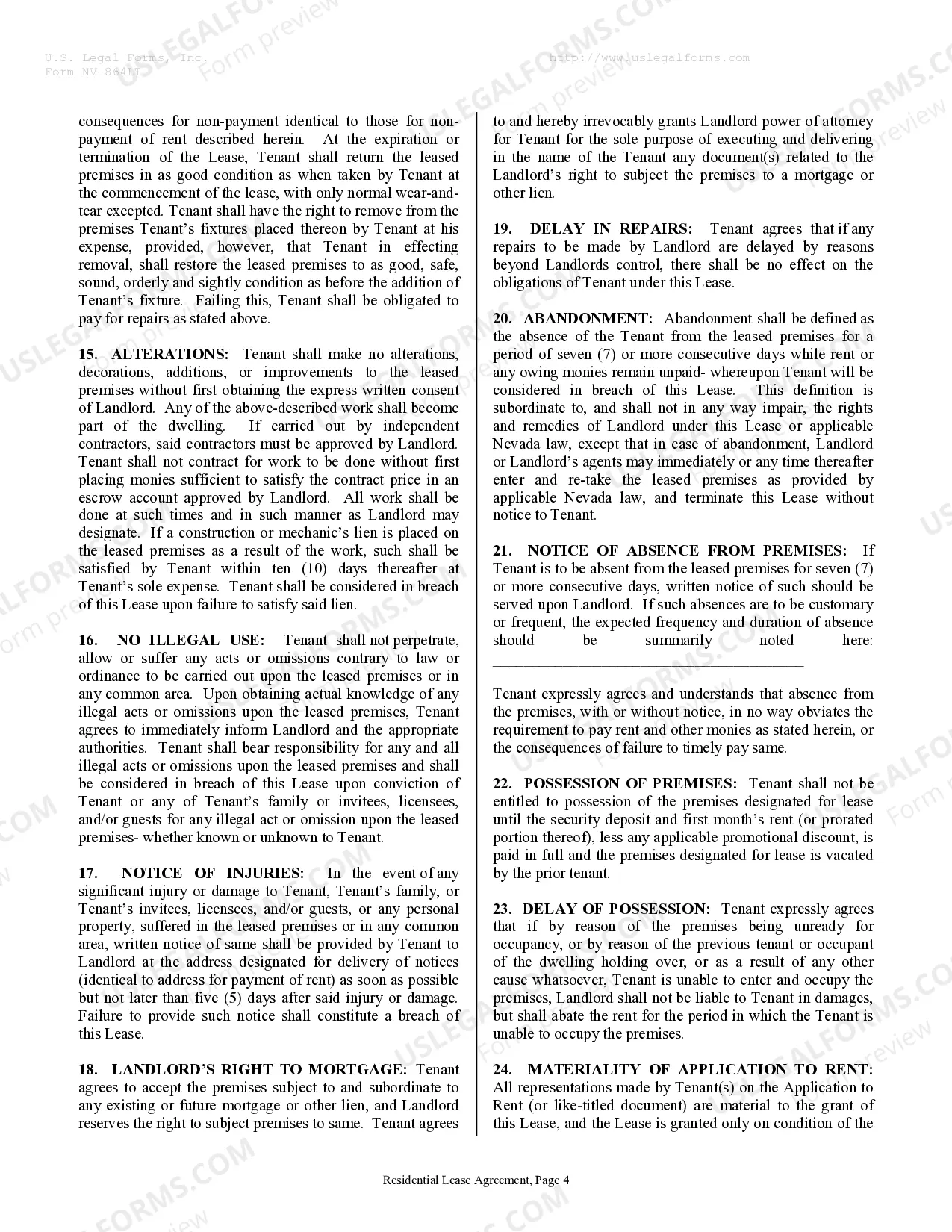 Preview Residential Rental Lease Agreement