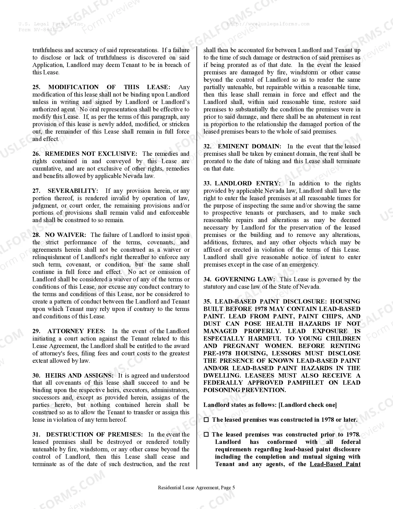 Preview Residential Rental Lease Agreement