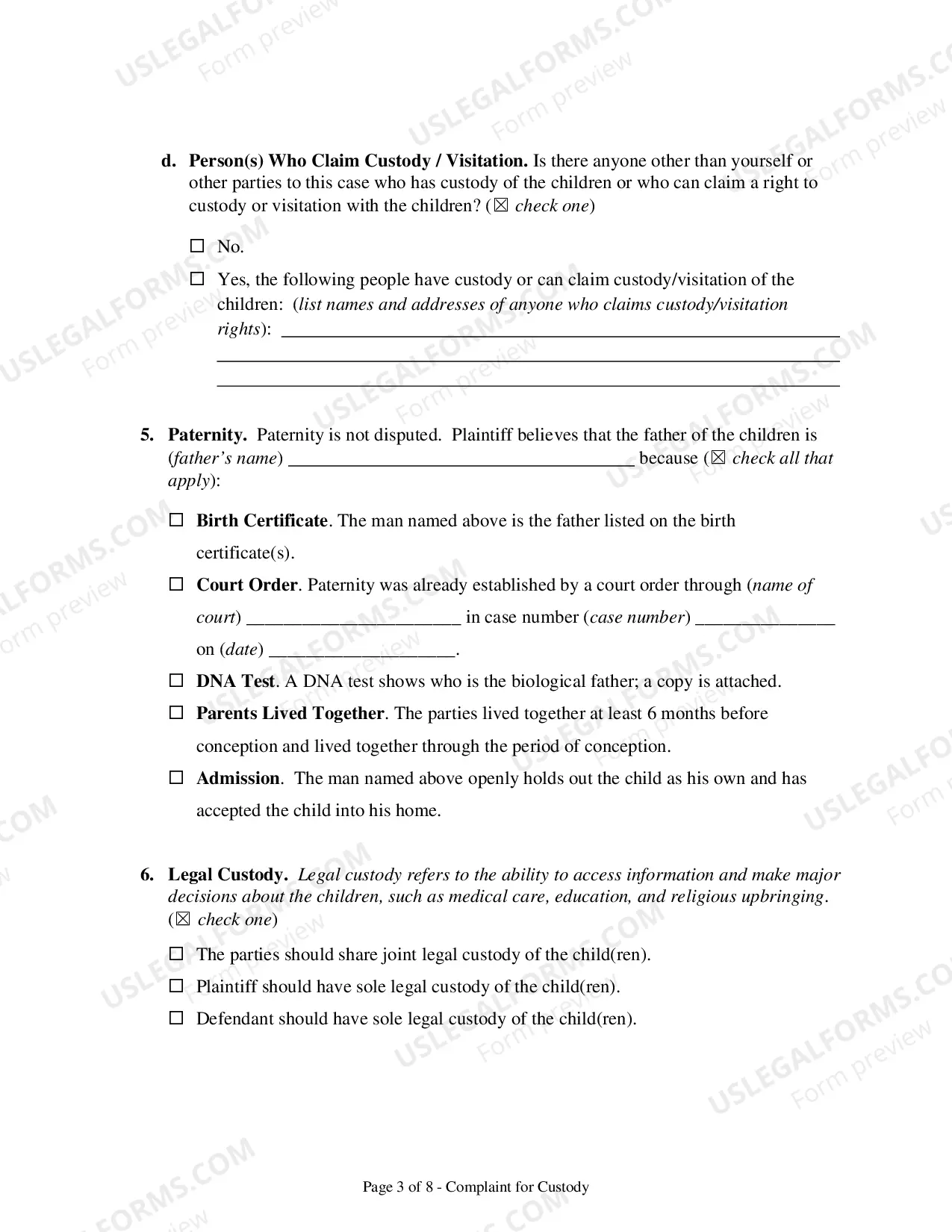 Preview Complaint for Custody and UCCJEA Declaration - Clark County