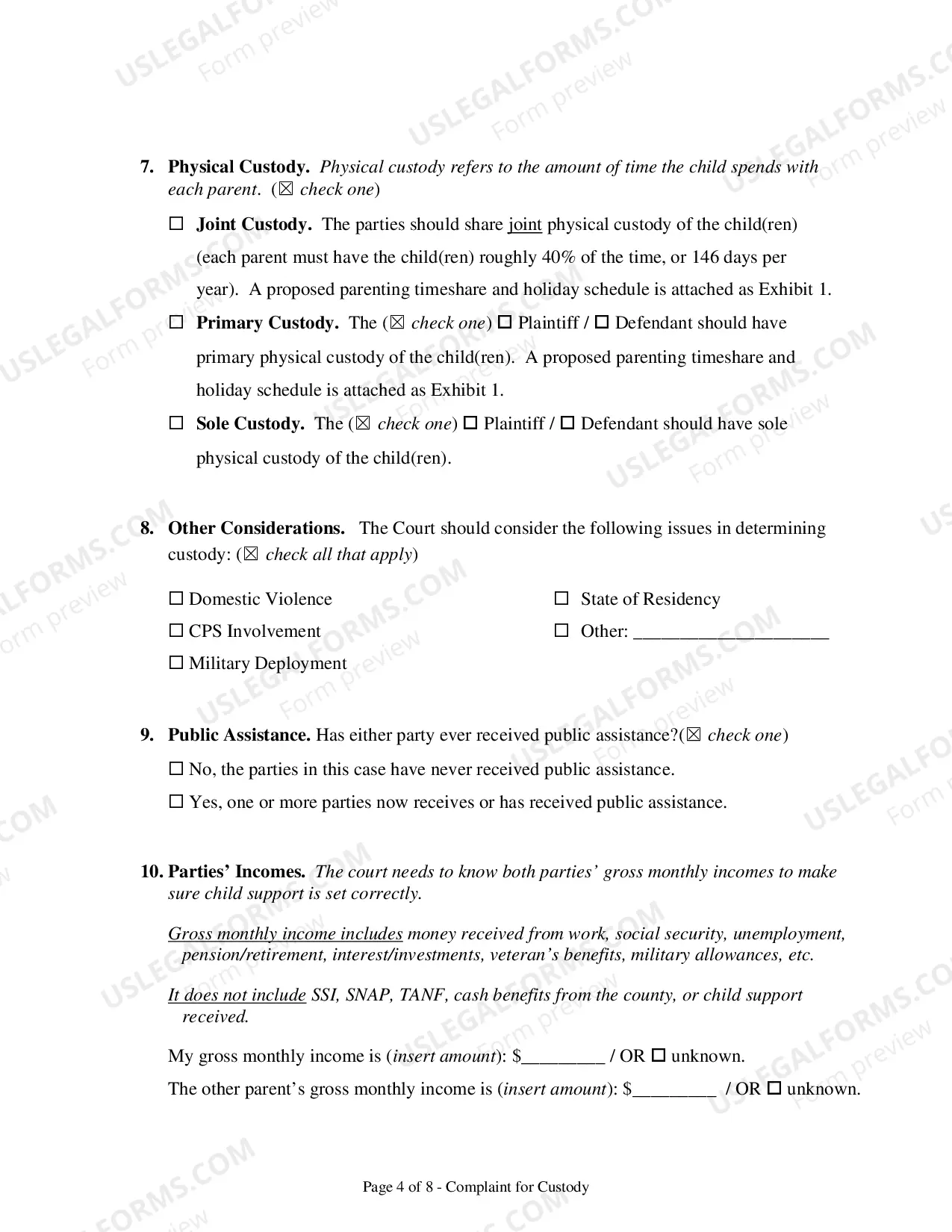 Preview Complaint for Custody and UCCJEA Declaration - Clark County