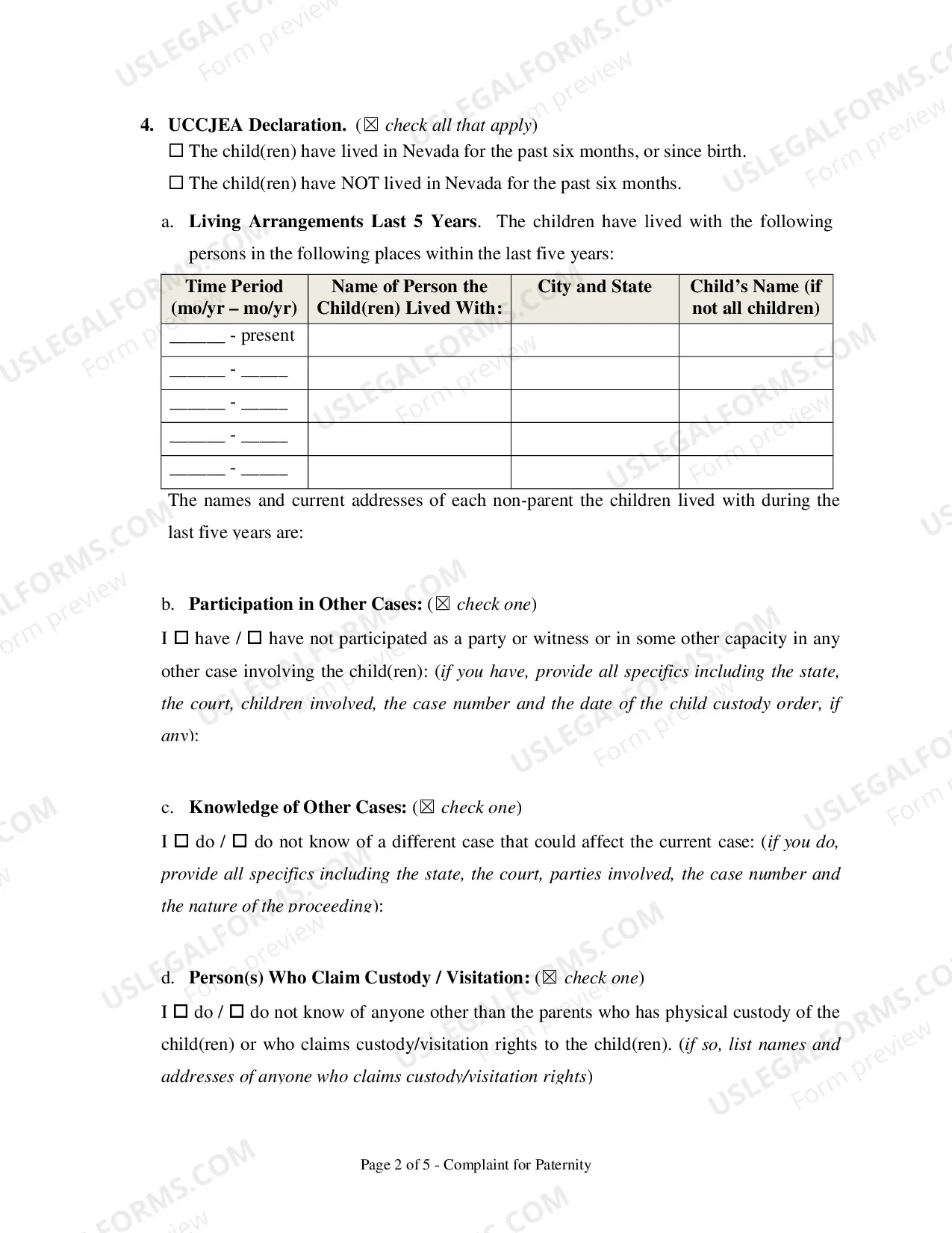 Preview Complaint for Paternity - Clark County
