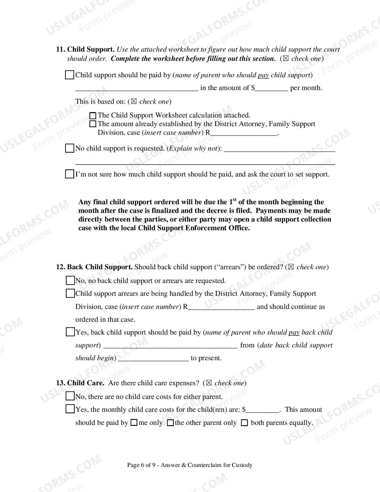 Preview Answer and Counterclaim for Custody and UCCJEA Declaration - Clark County