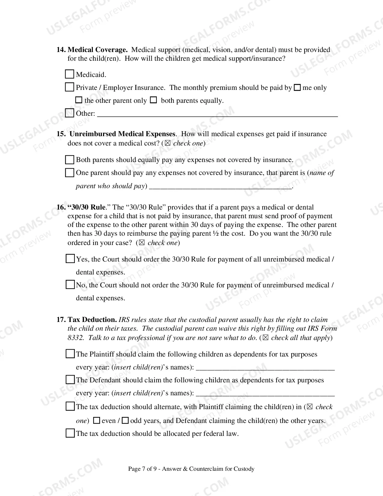 Preview Answer and Counterclaim for Custody and UCCJEA Declaration - Clark County