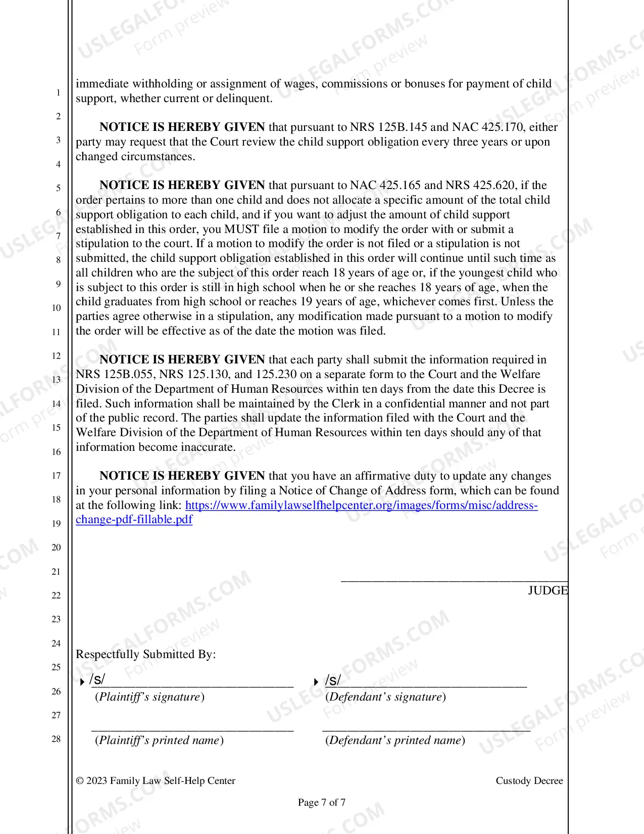 Preview Custody Decree - Clark County