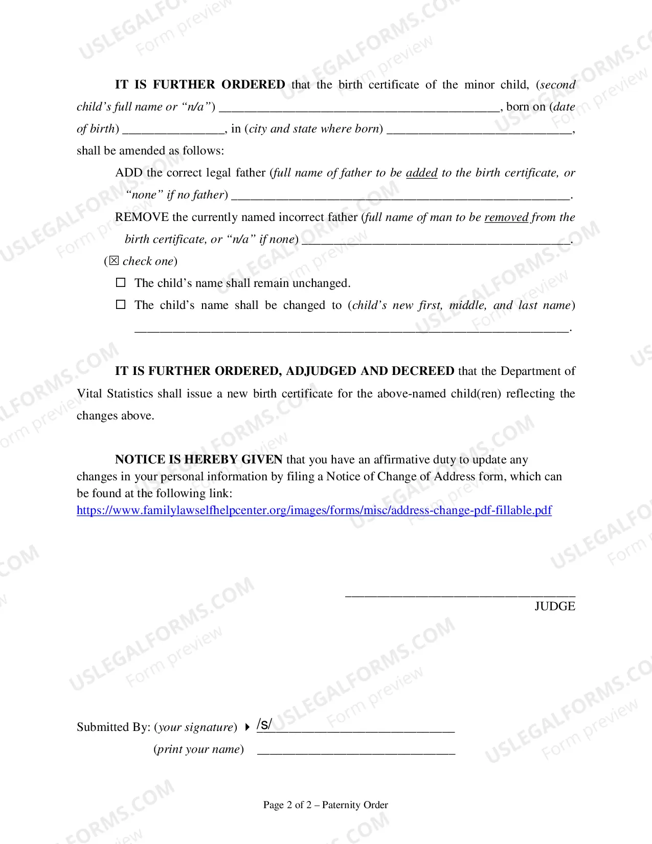 Preview Paternity Order Packet - Clark County