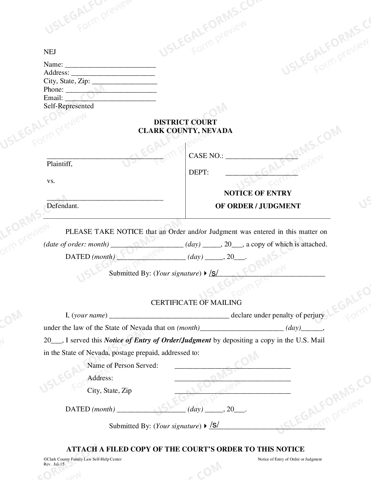 Preview Paternity Order Packet - Clark County