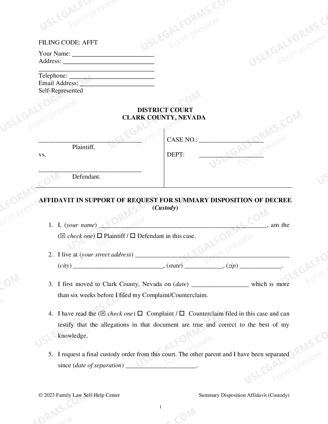 Preview Stipulated Custody Decree Packet - Clark County