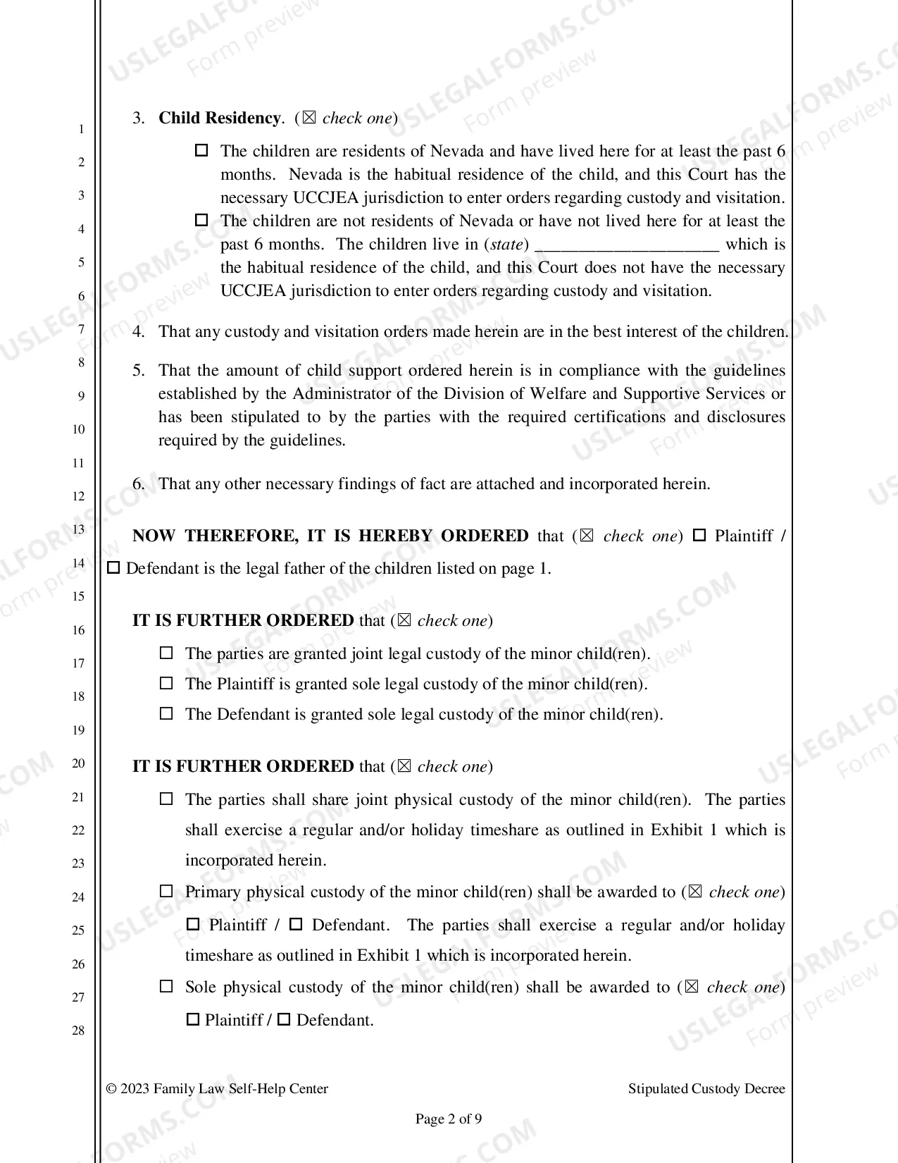 Preview Stipulated Custody Decree Packet - Clark County