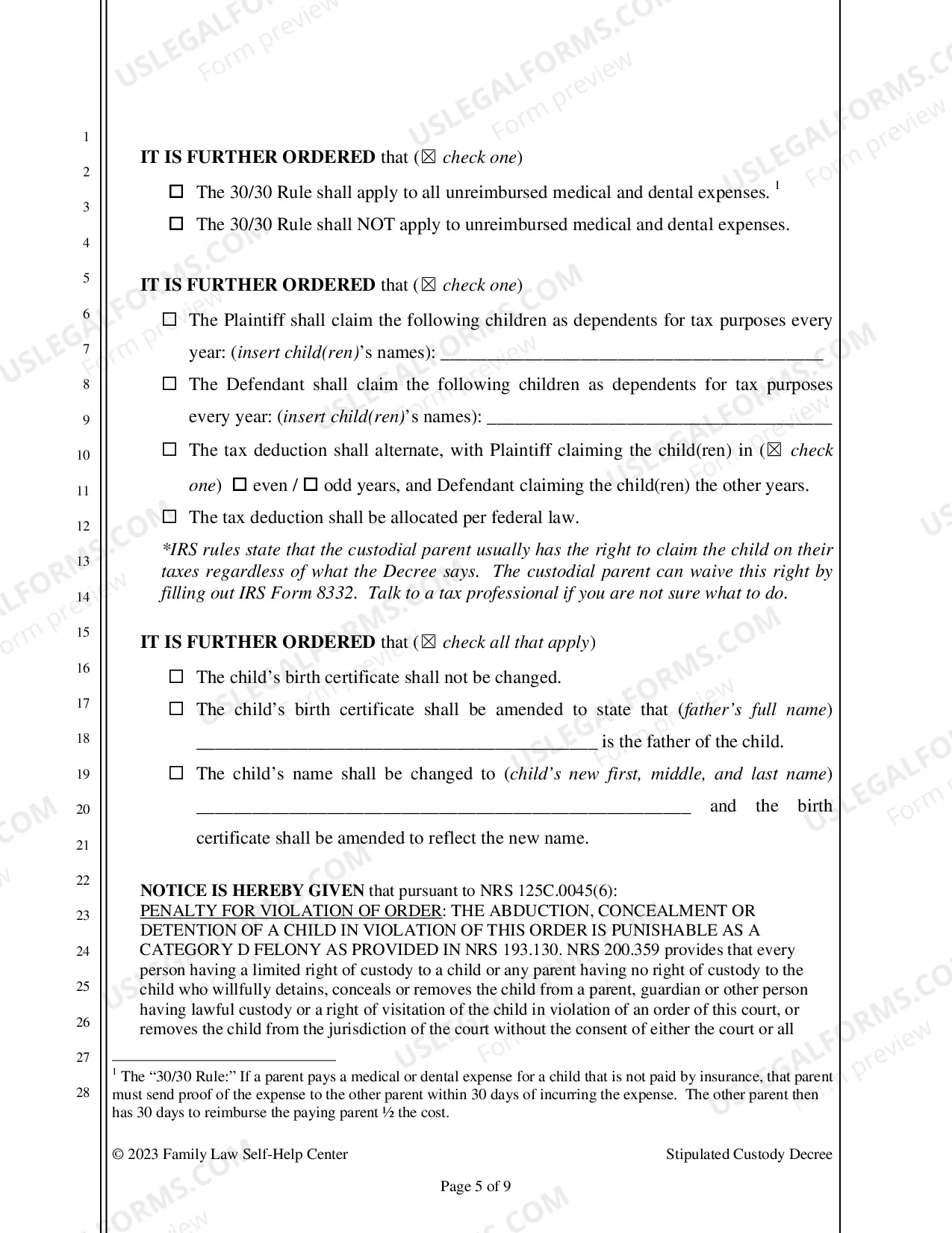 Preview Stipulated Custody Decree Packet - Clark County