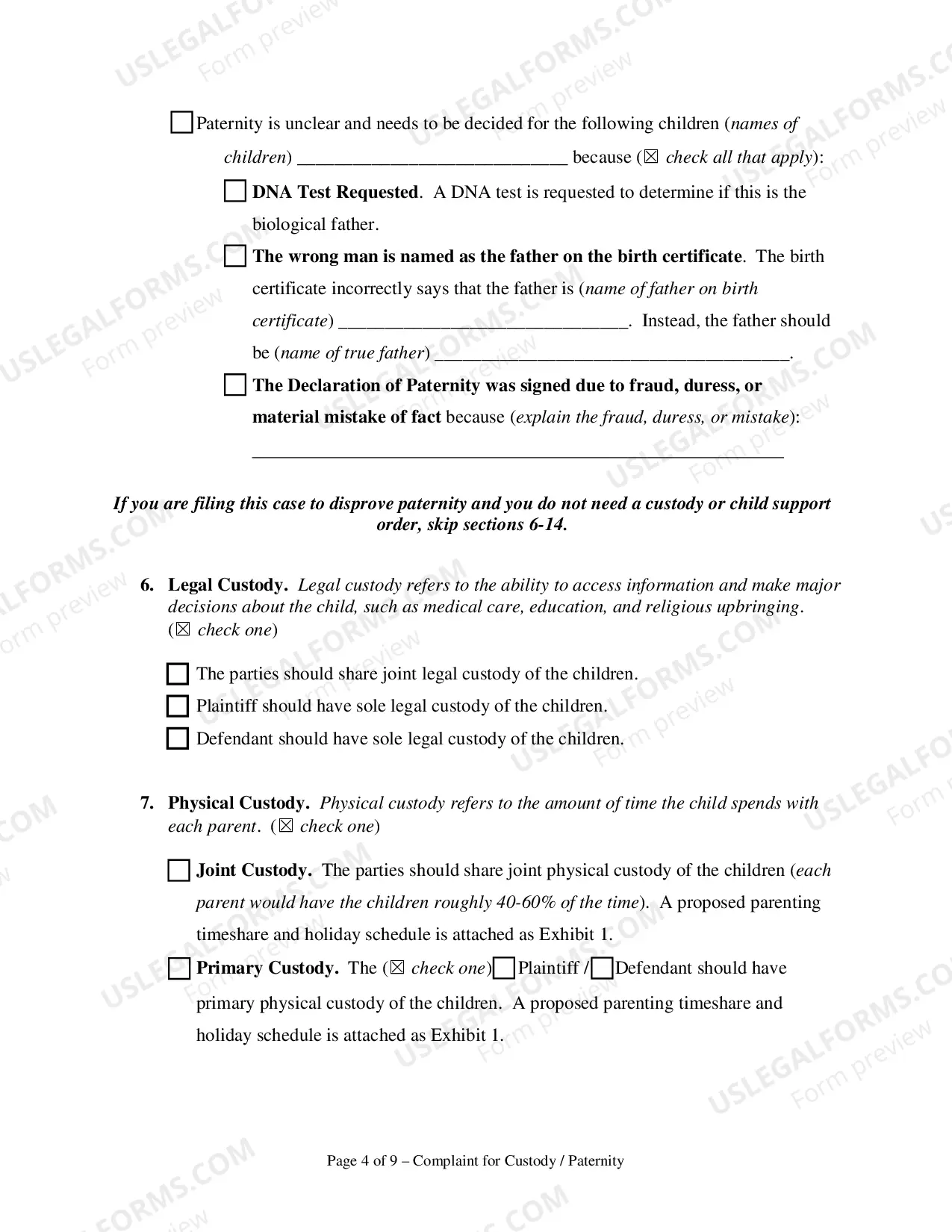 Preview Complaint for Custody and UCCJEA Declaration