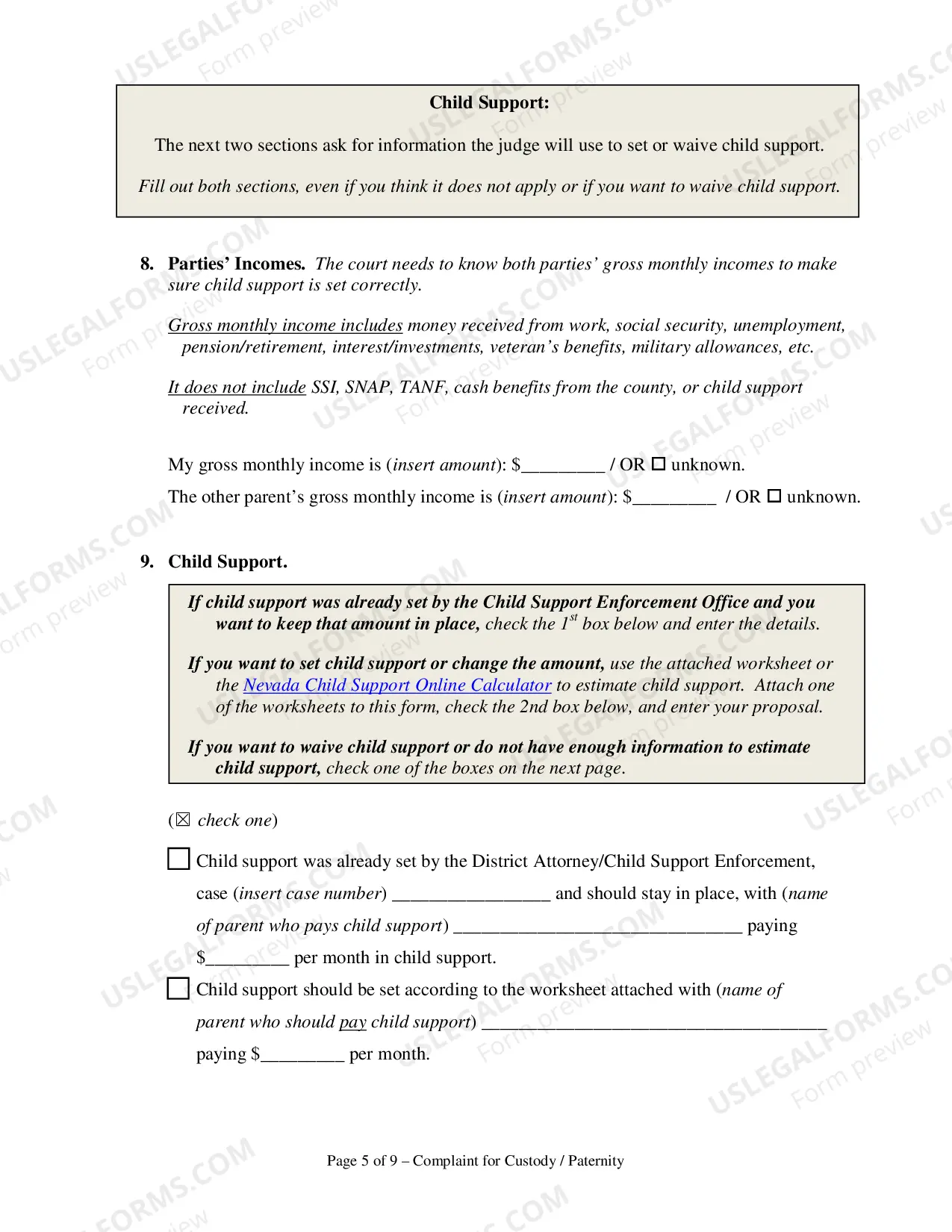 Preview Complaint for Custody and UCCJEA Declaration