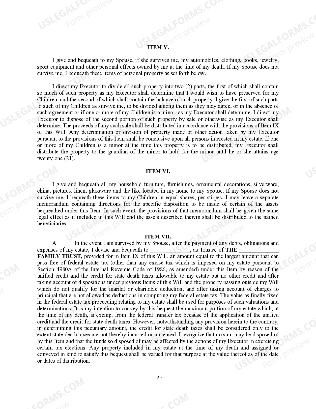 Preview Complex Will with Credit Shelter Marital Trust for Large Estates