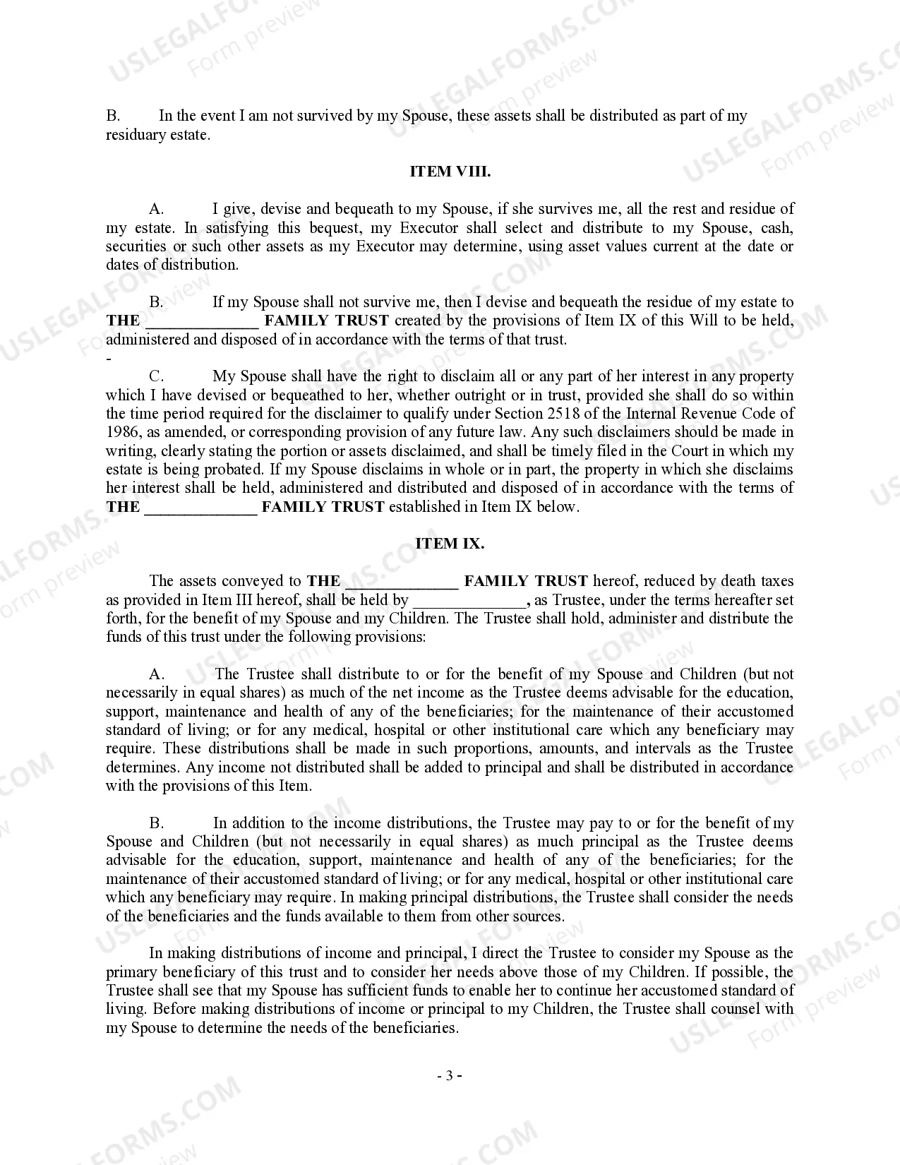 Preview Complex Will with Credit Shelter Marital Trust for Large Estates
