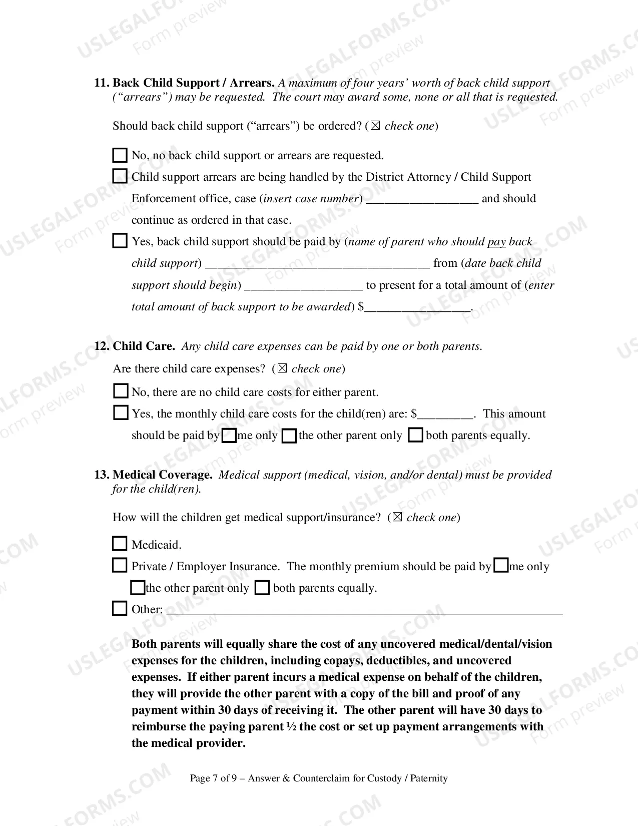 Preview Answer and Counterclaim for Custody or Paternity and UCCJEA Declaration