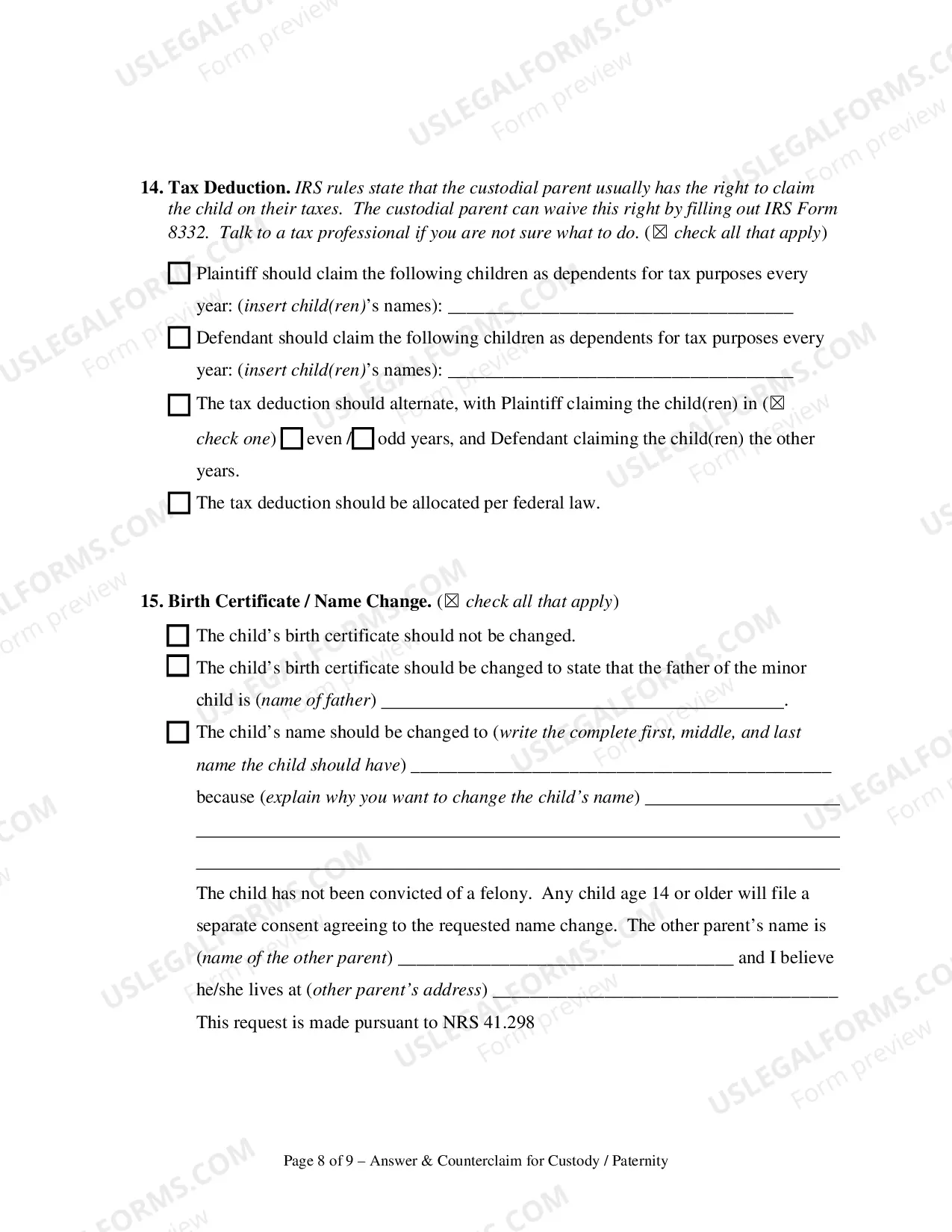 Preview Answer and Counterclaim for Custody or Paternity and UCCJEA Declaration