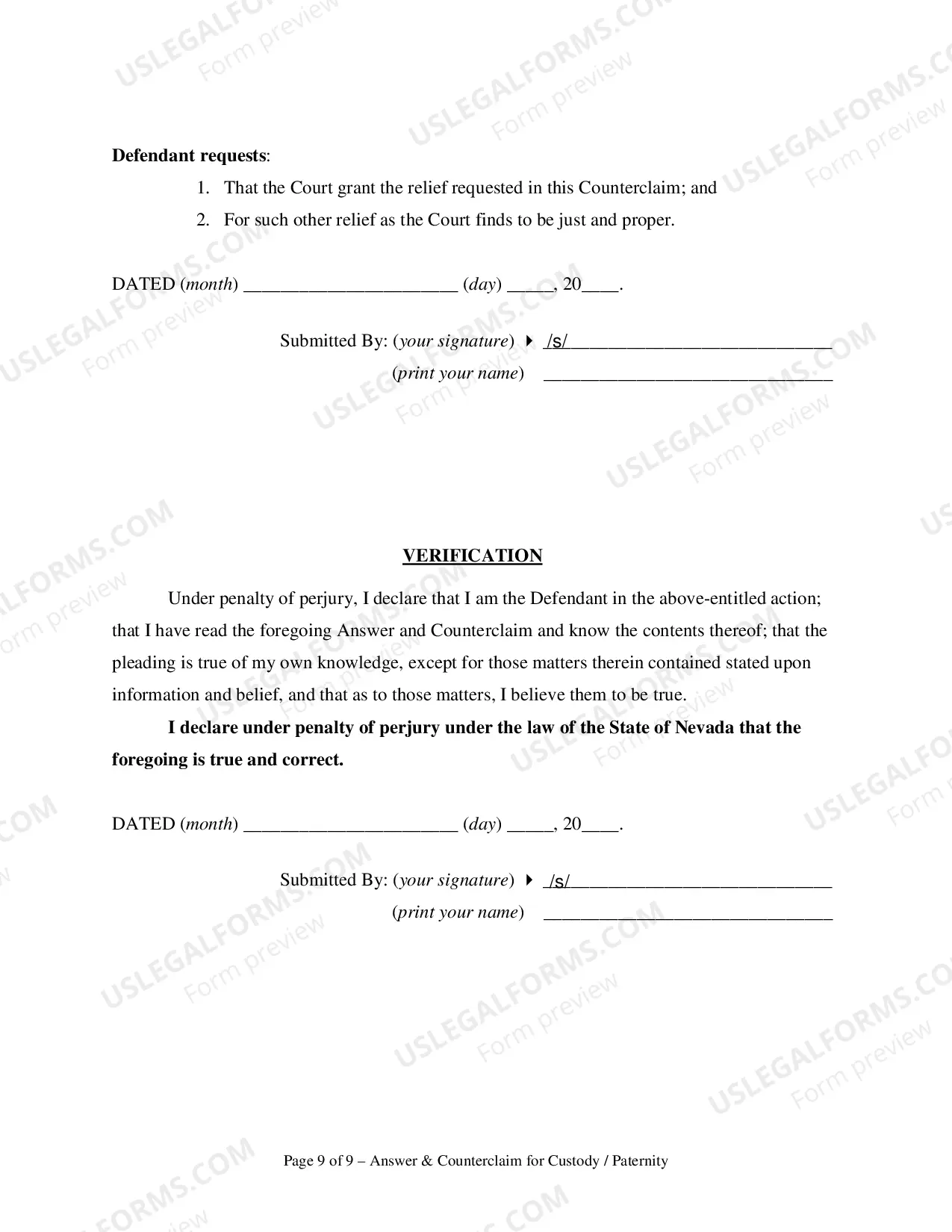 Preview Answer and Counterclaim for Custody or Paternity and UCCJEA Declaration