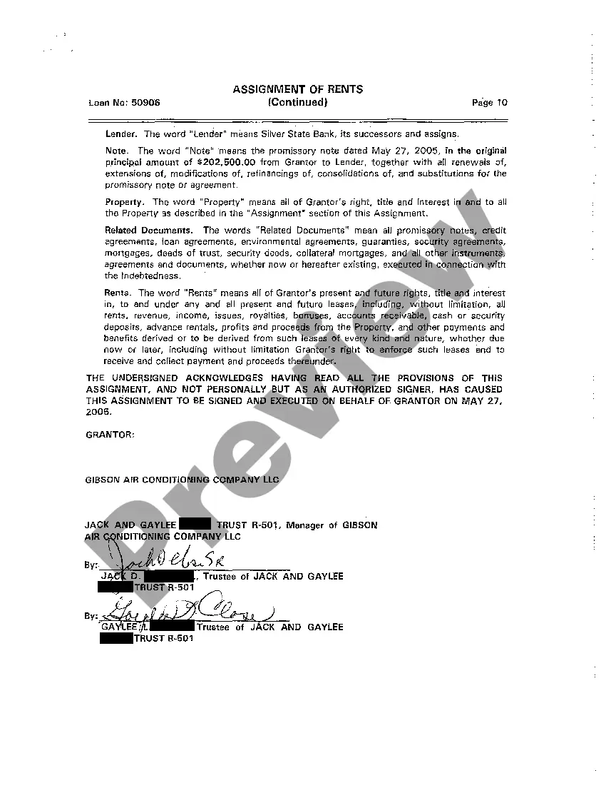 Preview Assignment of Rents