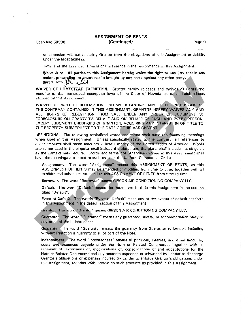 Preview Assignment of Rents