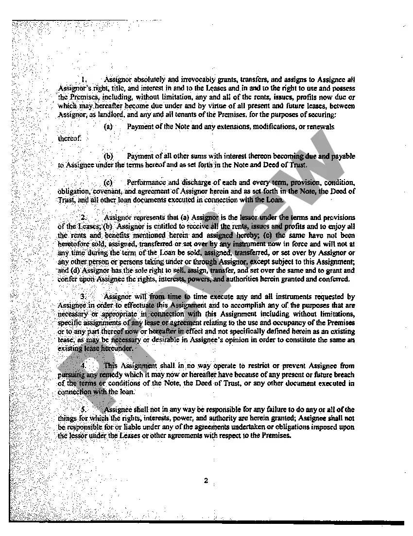 Preview Assignment of Rents and Leases