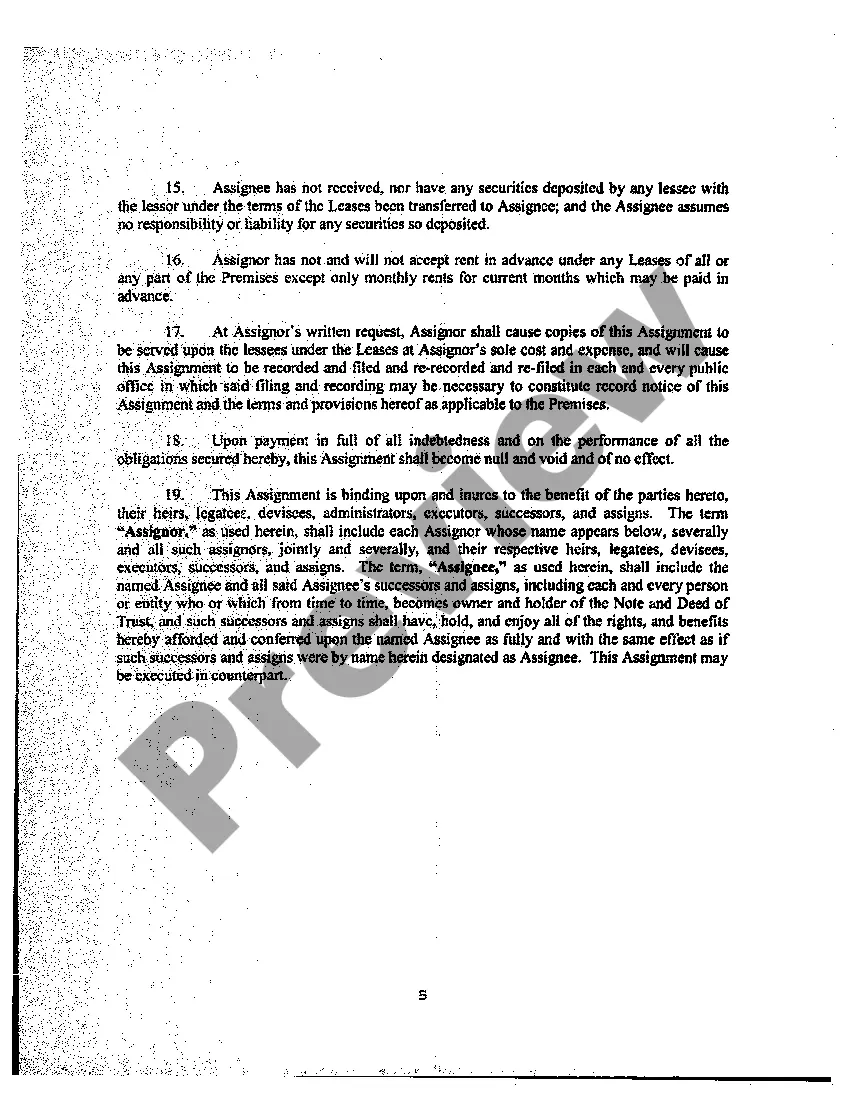 Preview Assignment of Rents and Leases