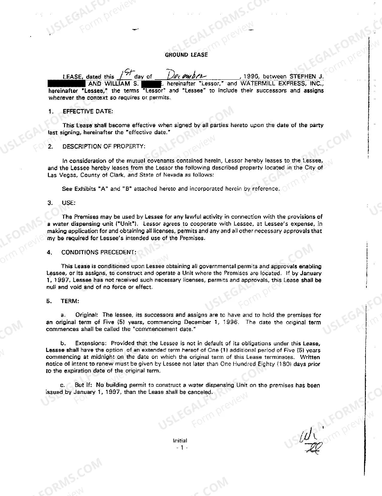 Preview Ground Lease Granted to Water Company