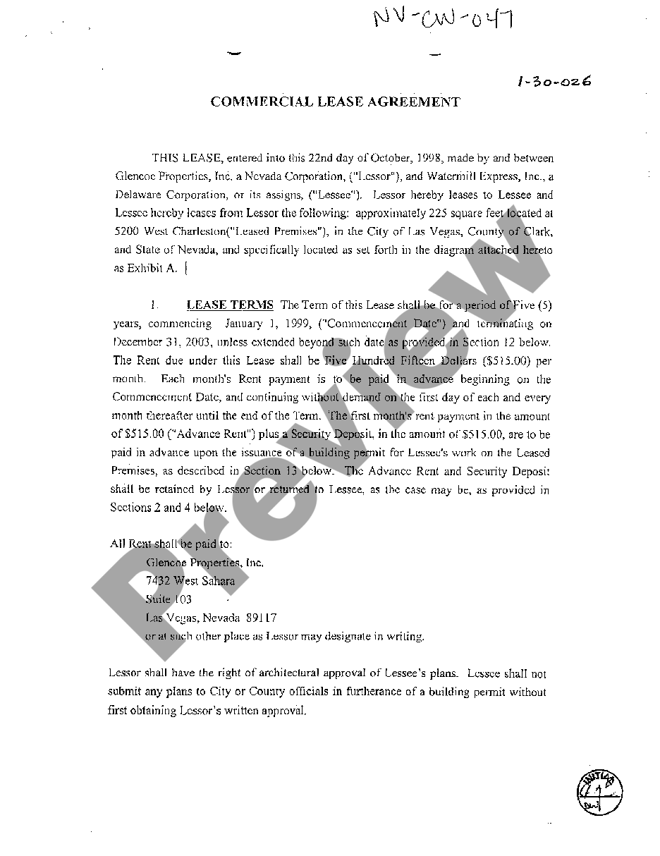 Nevada Commercial Lease Agreement Form US Legal Forms   1 