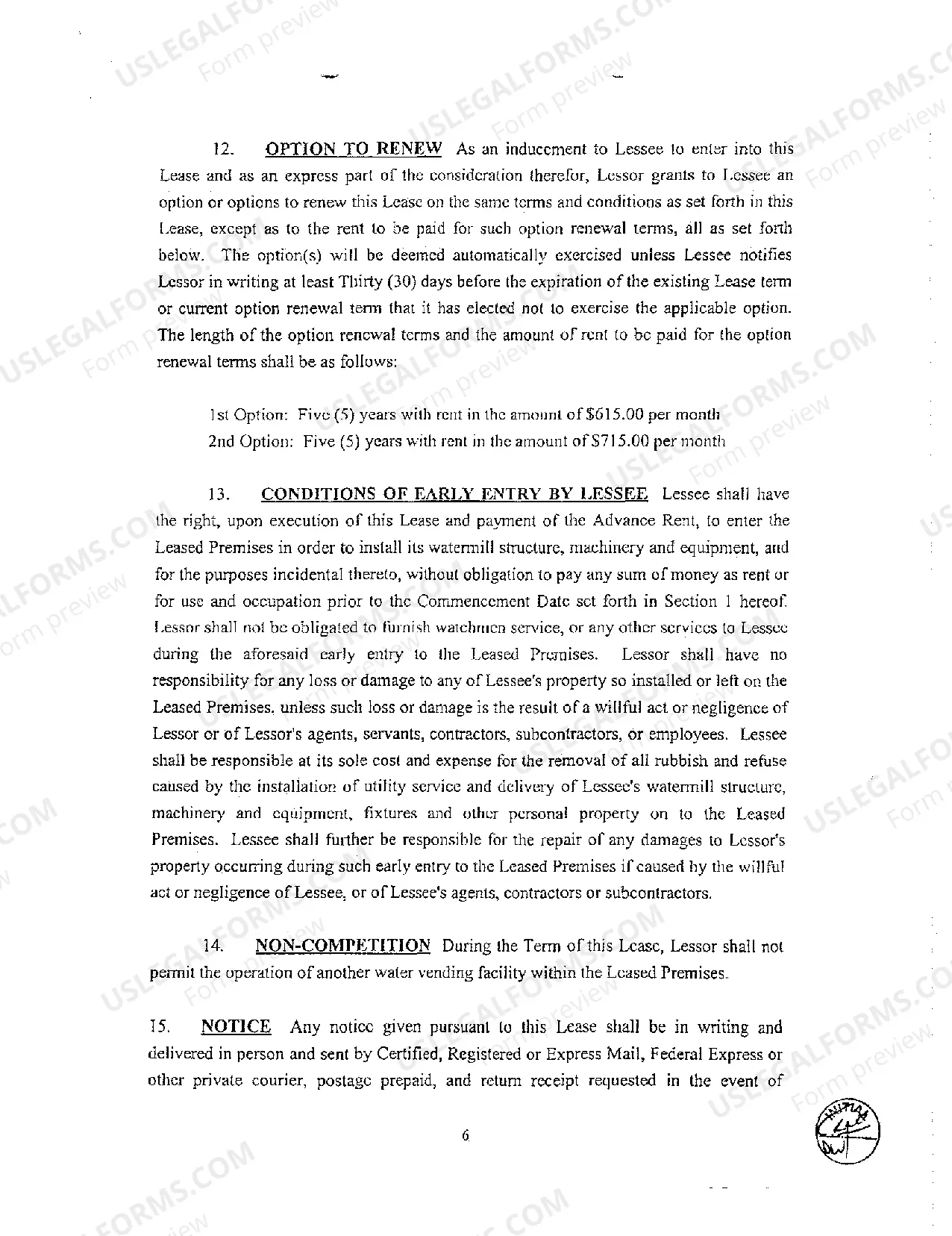 Preview Commercial Lease Agreement Involving Dispensing of Water