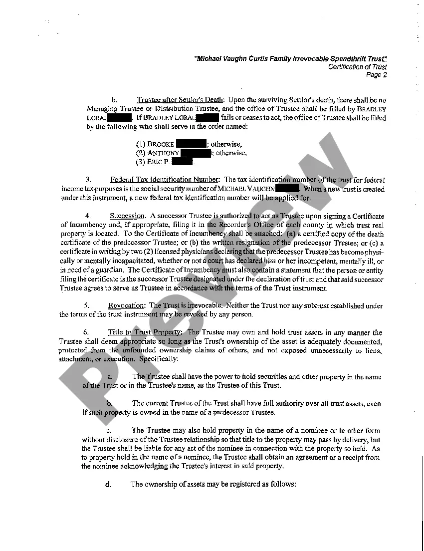 Preview Certification of Trust