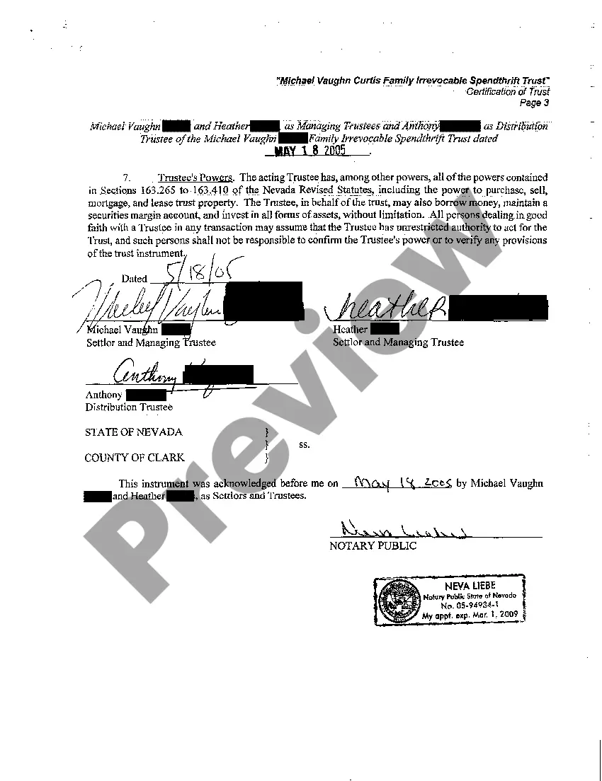 Preview Certification of Trust