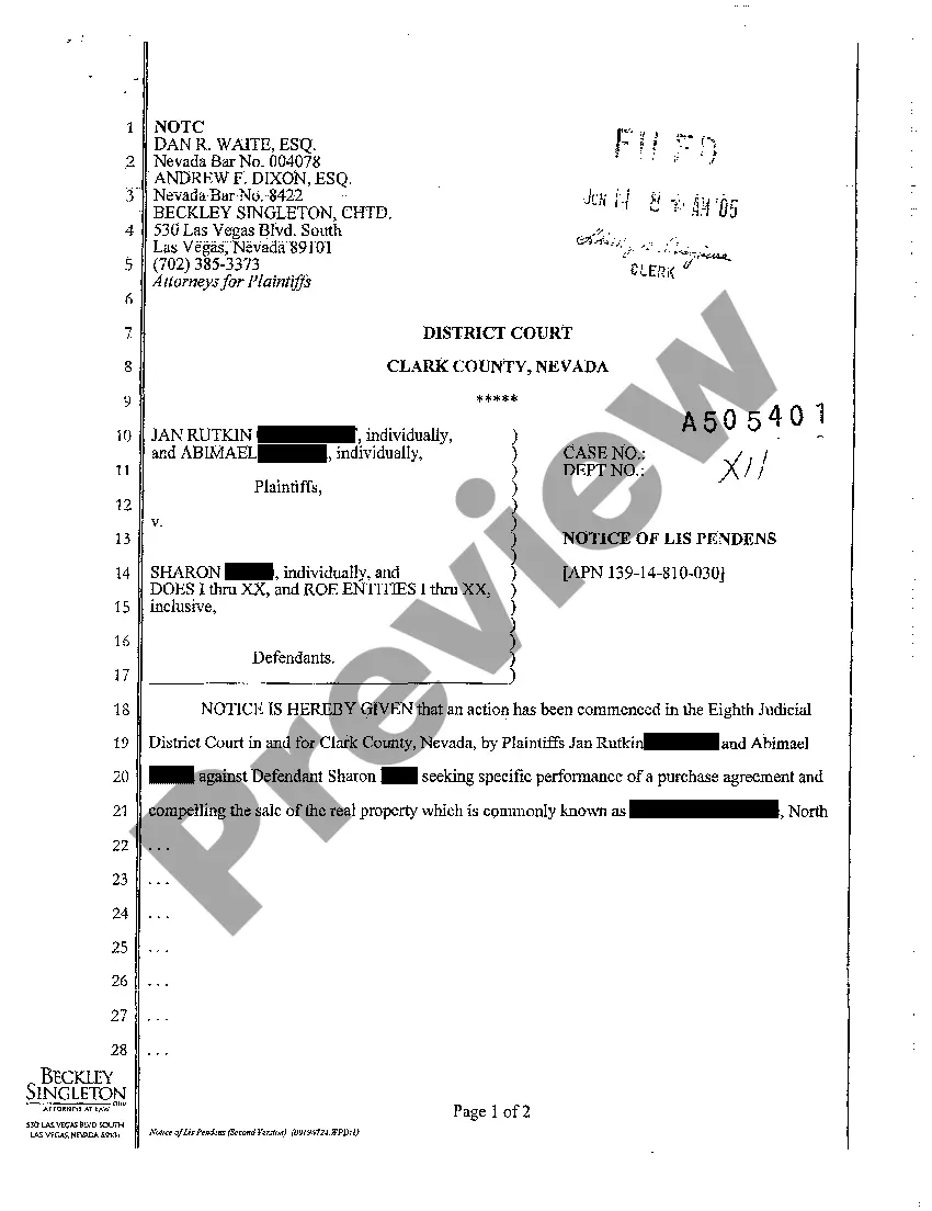 Preview Notice of Lis Pendens