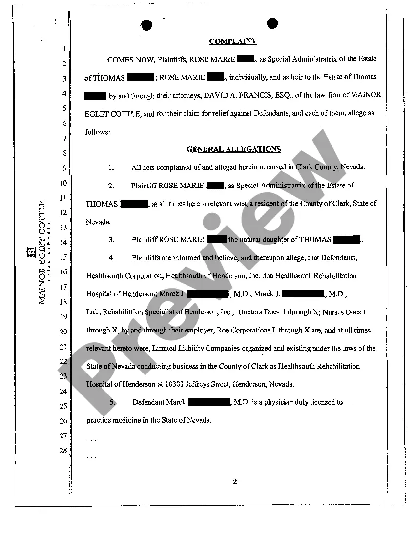 Preview Complaint - Arbitration Exemption, Wrongful Death, Medical Malpractice