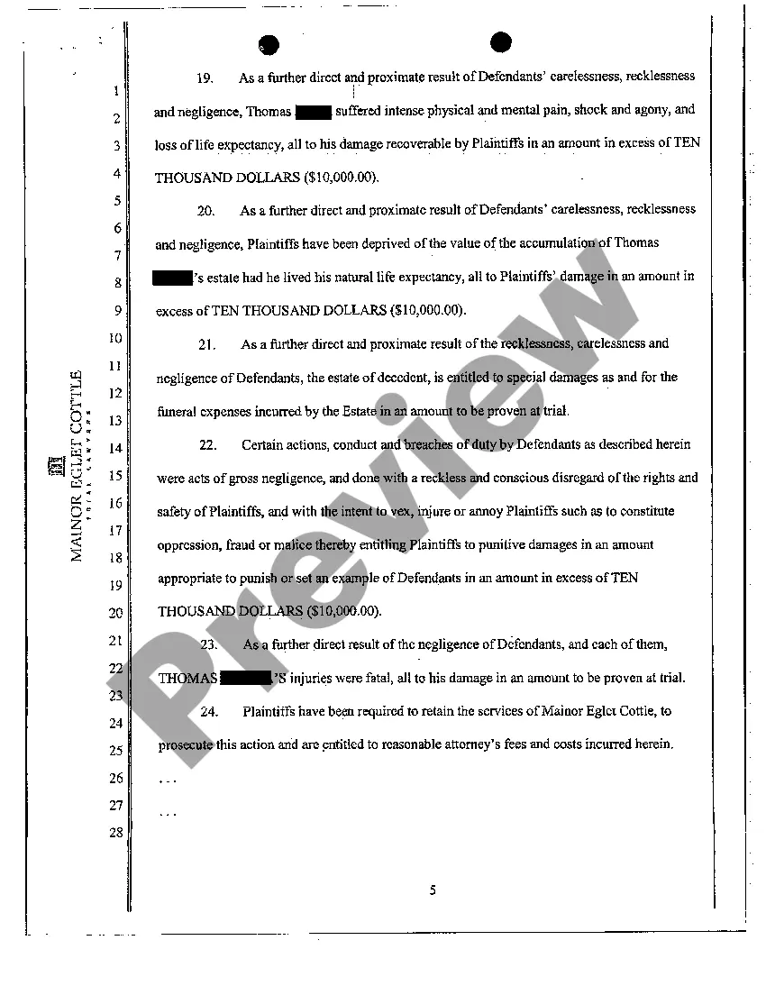 Preview Complaint - Arbitration Exemption, Wrongful Death, Medical Malpractice