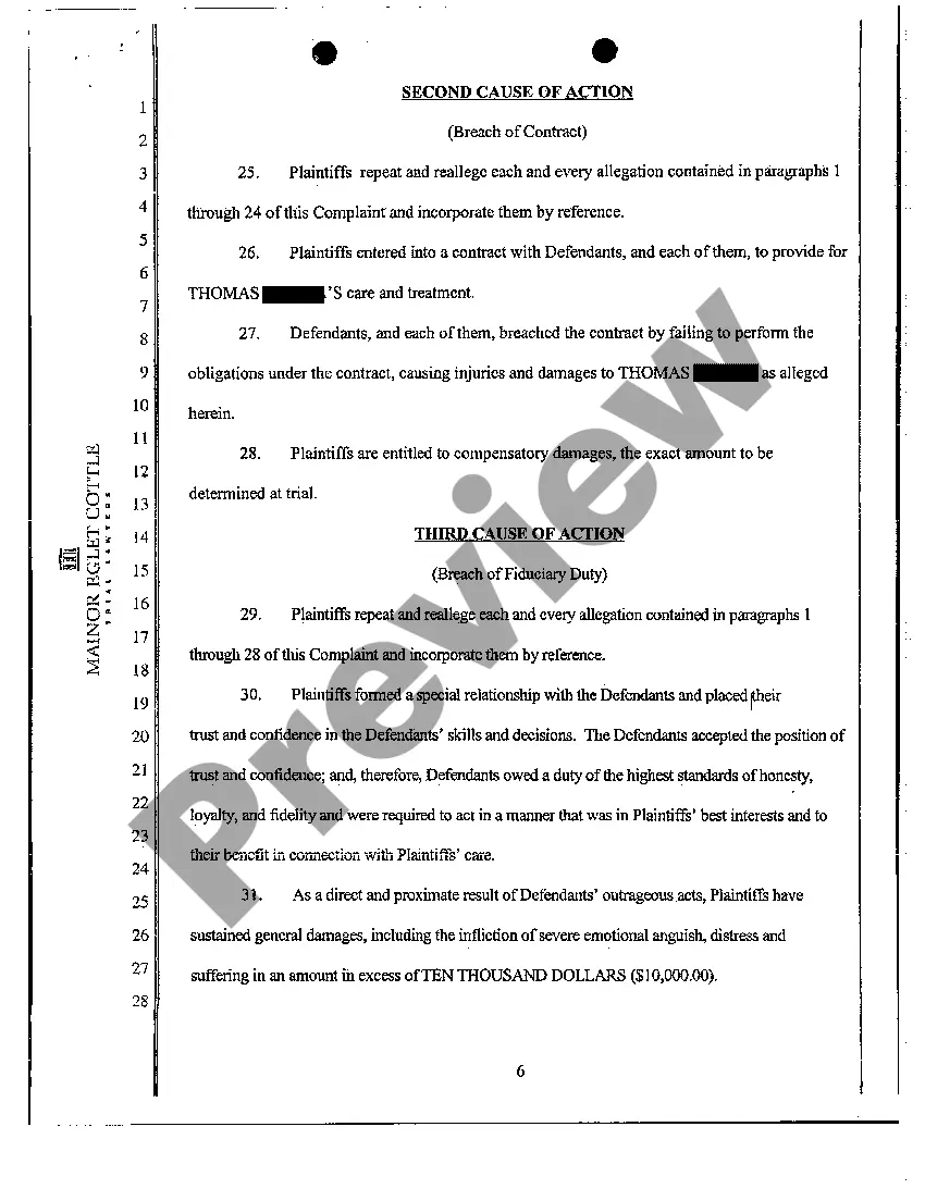 Preview Complaint - Arbitration Exemption, Wrongful Death, Medical Malpractice