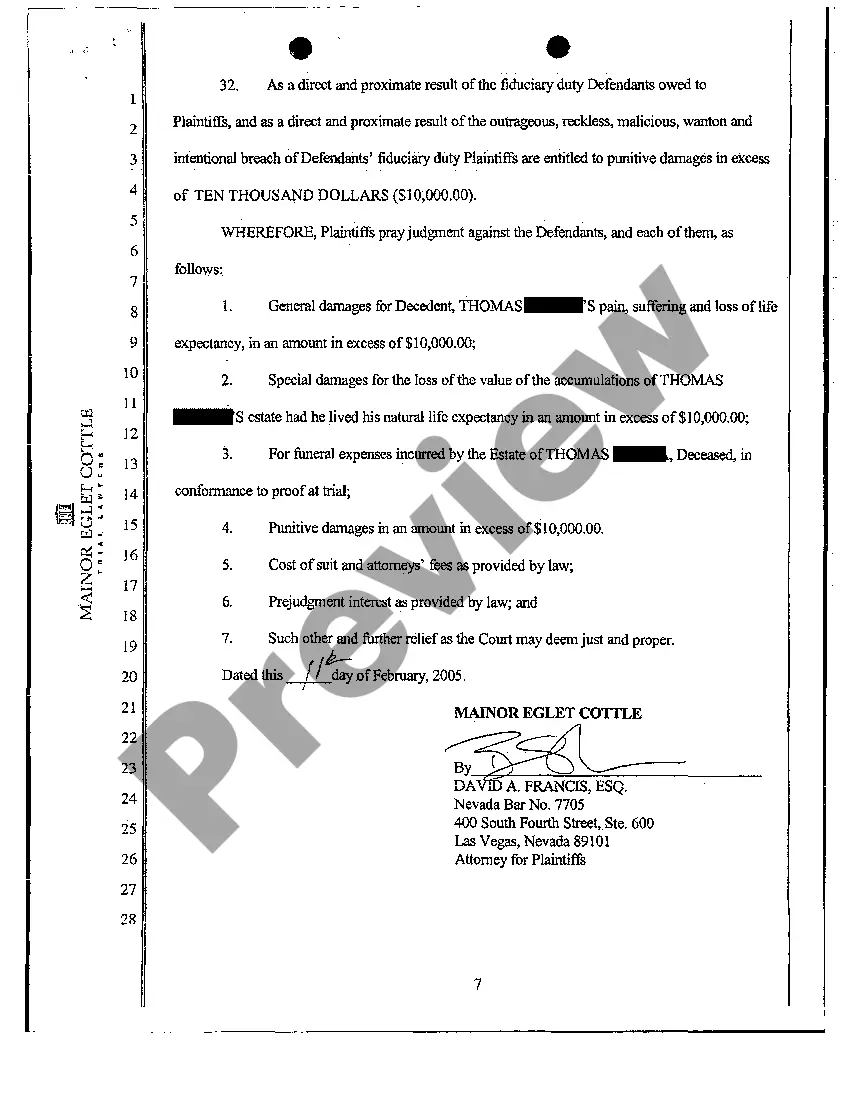 Preview Complaint - Arbitration Exemption, Wrongful Death, Medical Malpractice