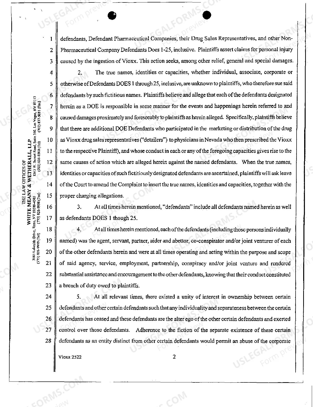 Preview Complaint for Strict Products Liability Vioxx - Failure to Warn - Design Defect - Negligence - Breach of Warranty