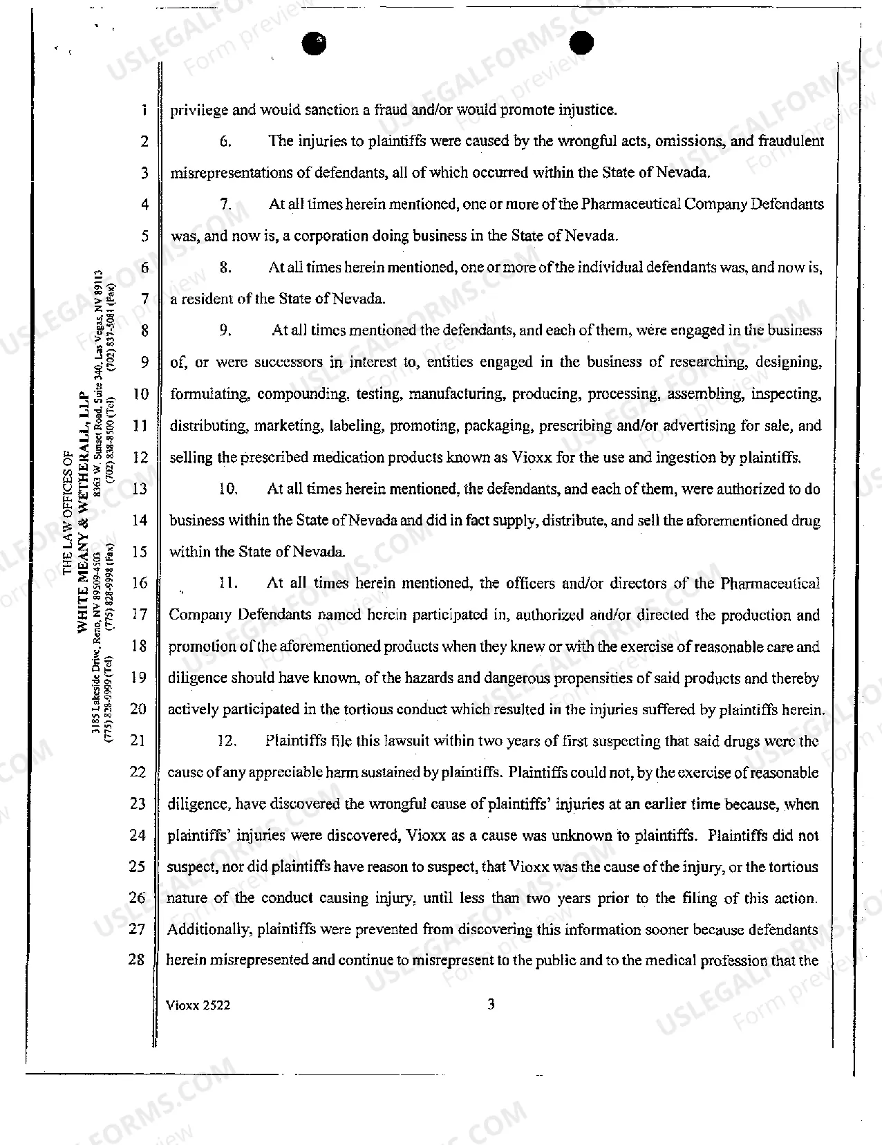 Preview Complaint for Strict Products Liability Vioxx - Failure to Warn - Design Defect - Negligence - Breach of Warranty