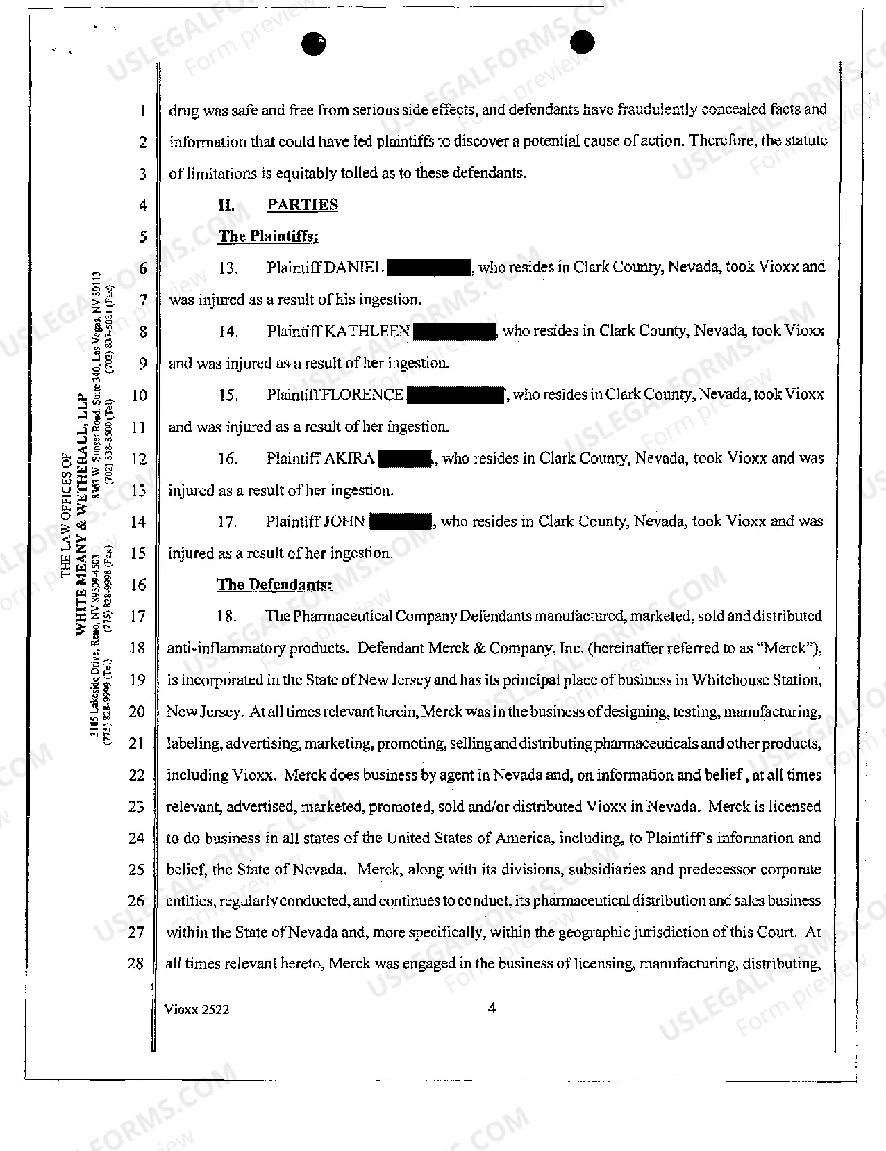 Preview Complaint for Strict Products Liability Vioxx - Failure to Warn - Design Defect - Negligence - Breach of Warranty