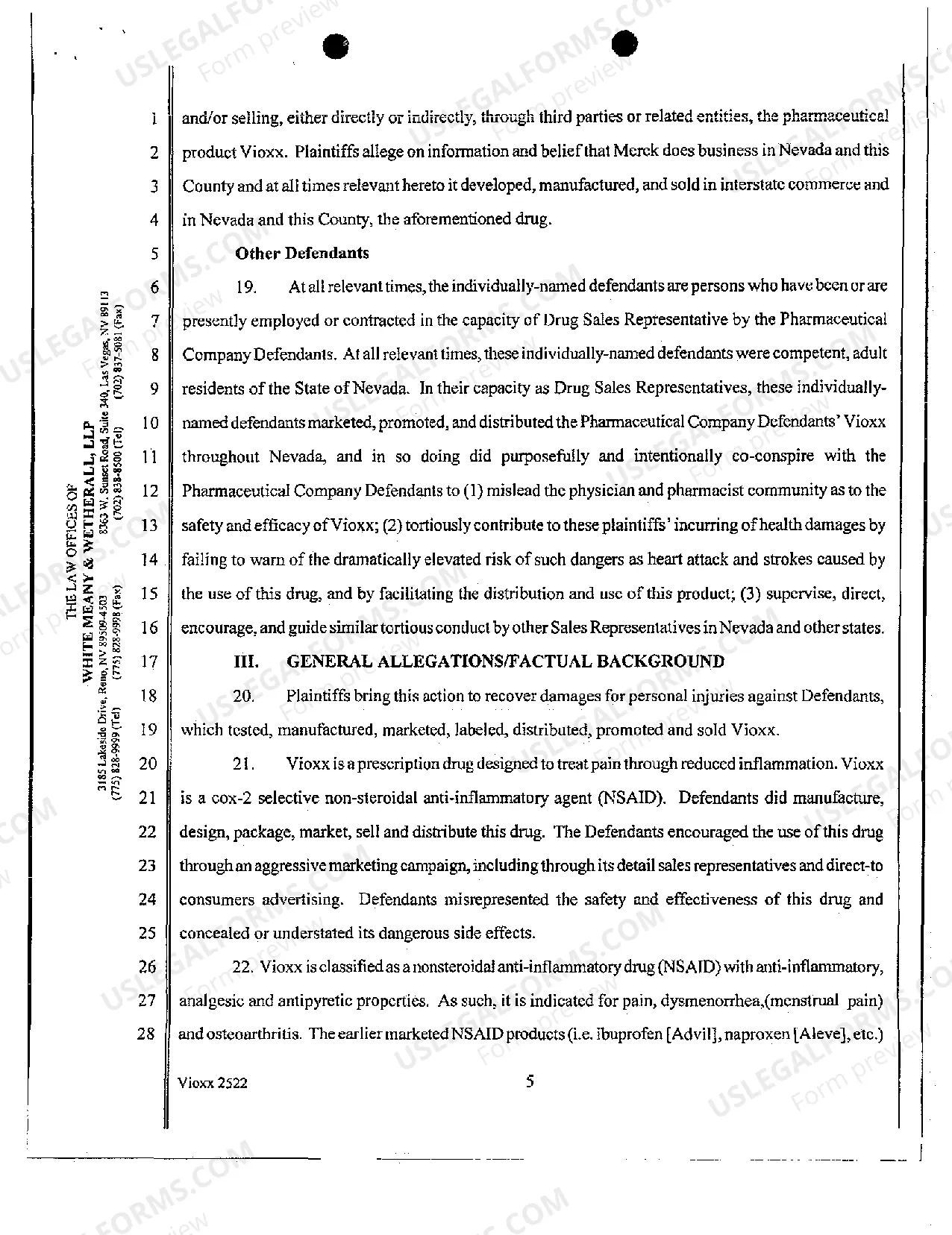 Preview Complaint for Strict Products Liability Vioxx - Failure to Warn - Design Defect - Negligence - Breach of Warranty