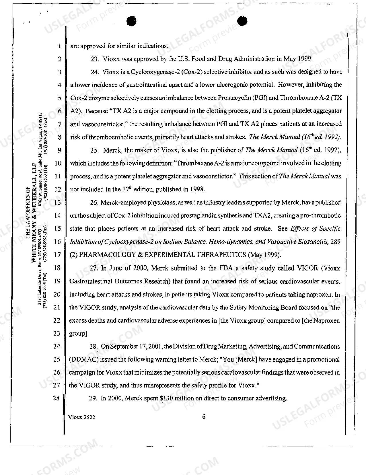 Preview Complaint for Strict Products Liability Vioxx - Failure to Warn - Design Defect - Negligence - Breach of Warranty