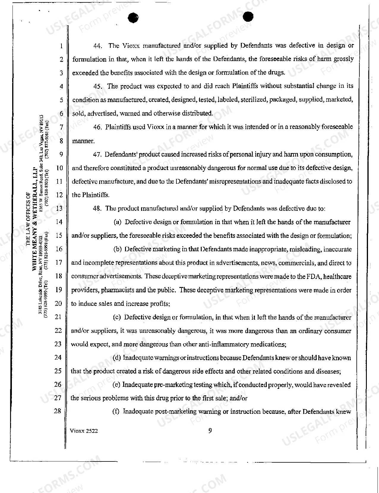 Preview Complaint for Strict Products Liability Vioxx - Failure to Warn - Design Defect - Negligence - Breach of Warranty