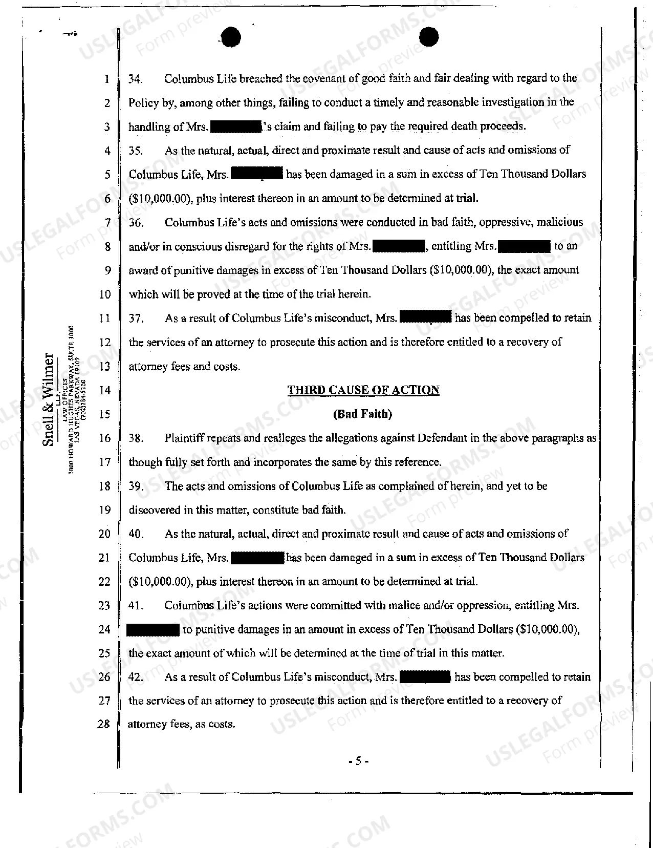 Preview Complaint - Breach of Life Insurance Coverage Policy