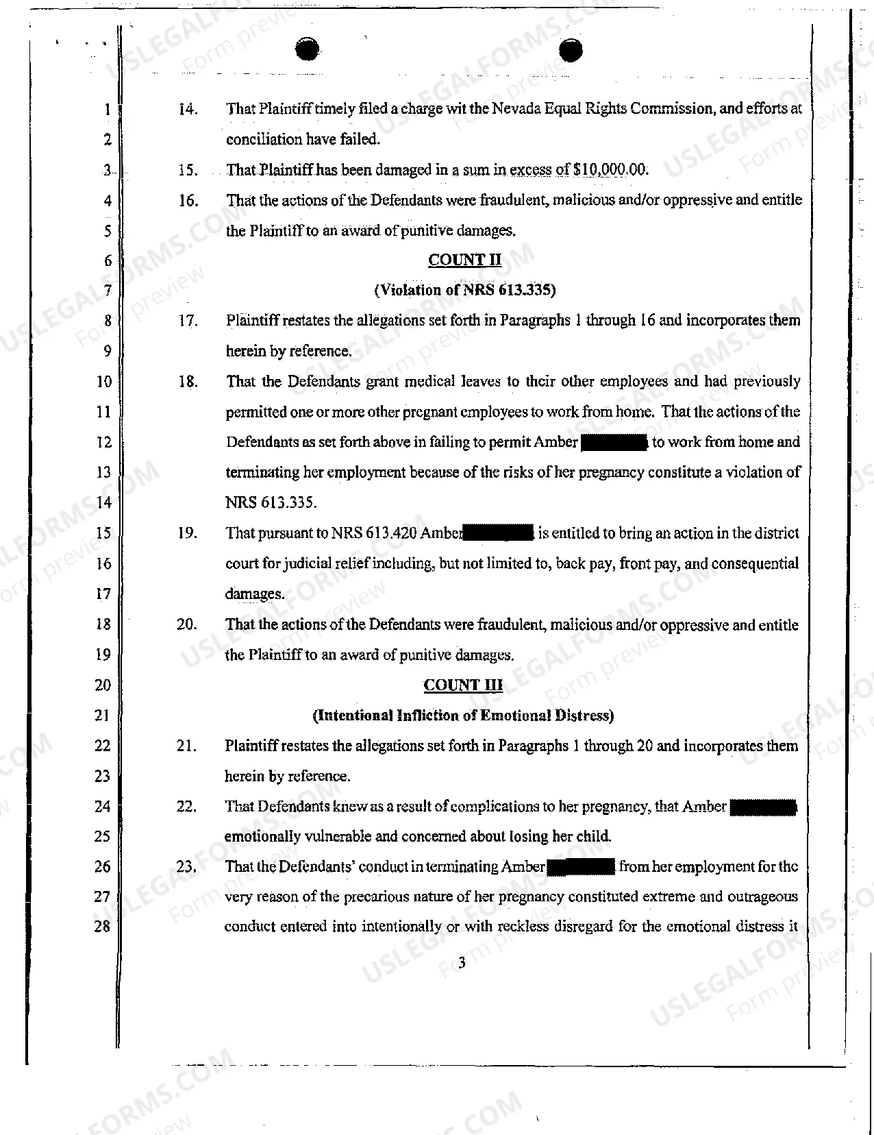 Preview Complaint - Sex Discrimination Resulting Wrongful Termination