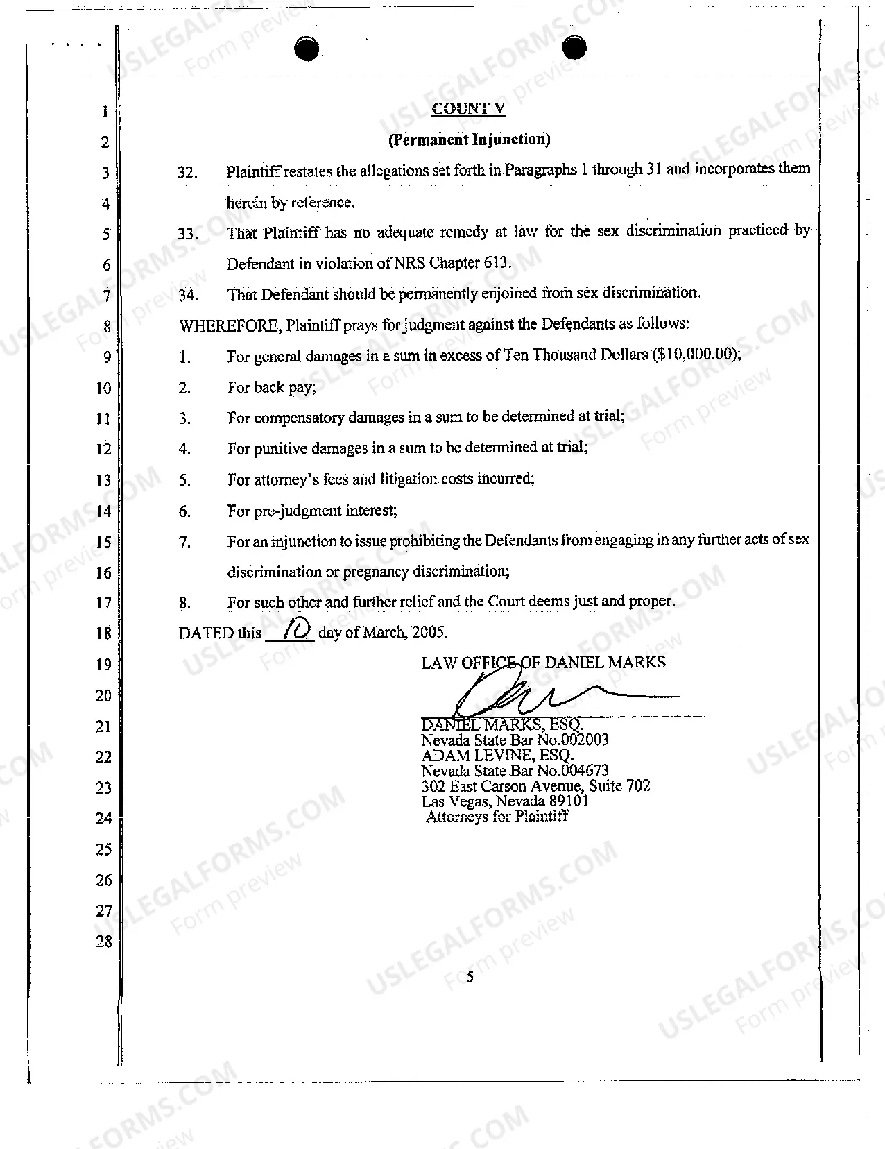 Preview Complaint - Sex Discrimination Resulting Wrongful Termination